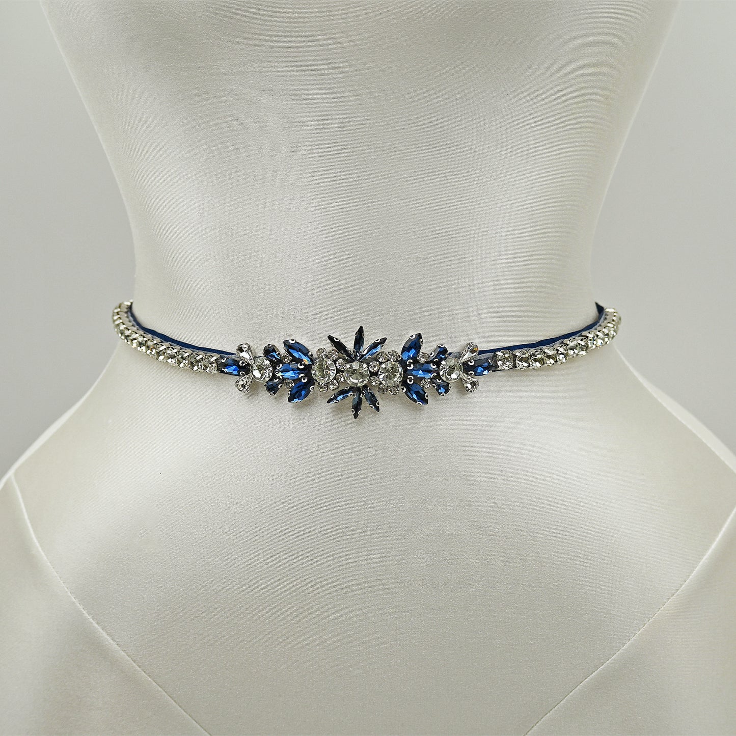 Navy Rhinestone Bridal Dress Belt for Wedding - Bridella BS160ML