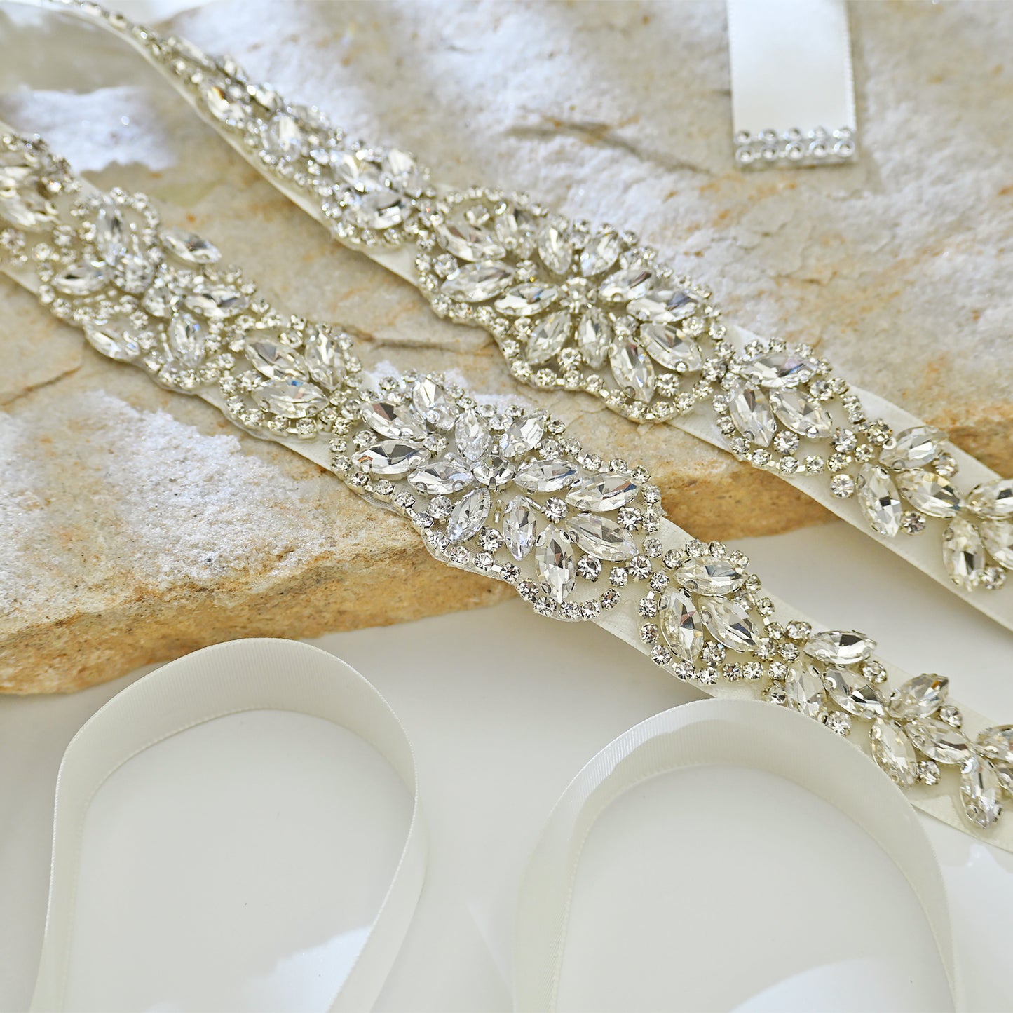 Off White Rhinestone Bridal Belt Wedding Sash - Bridella BS75