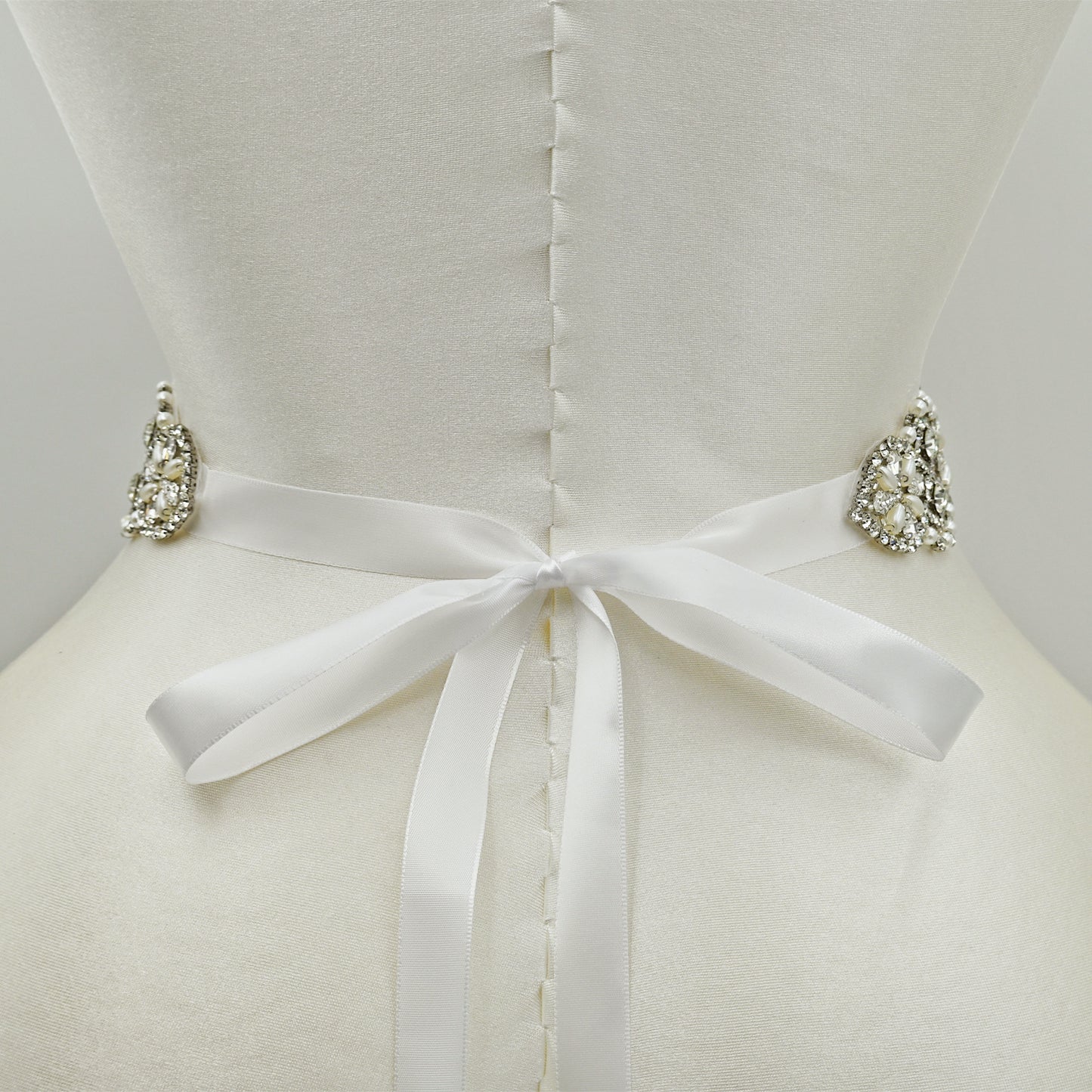 White Rhinestone & Pearl Bridal Belt Sash for Wedding - Bridella BS153