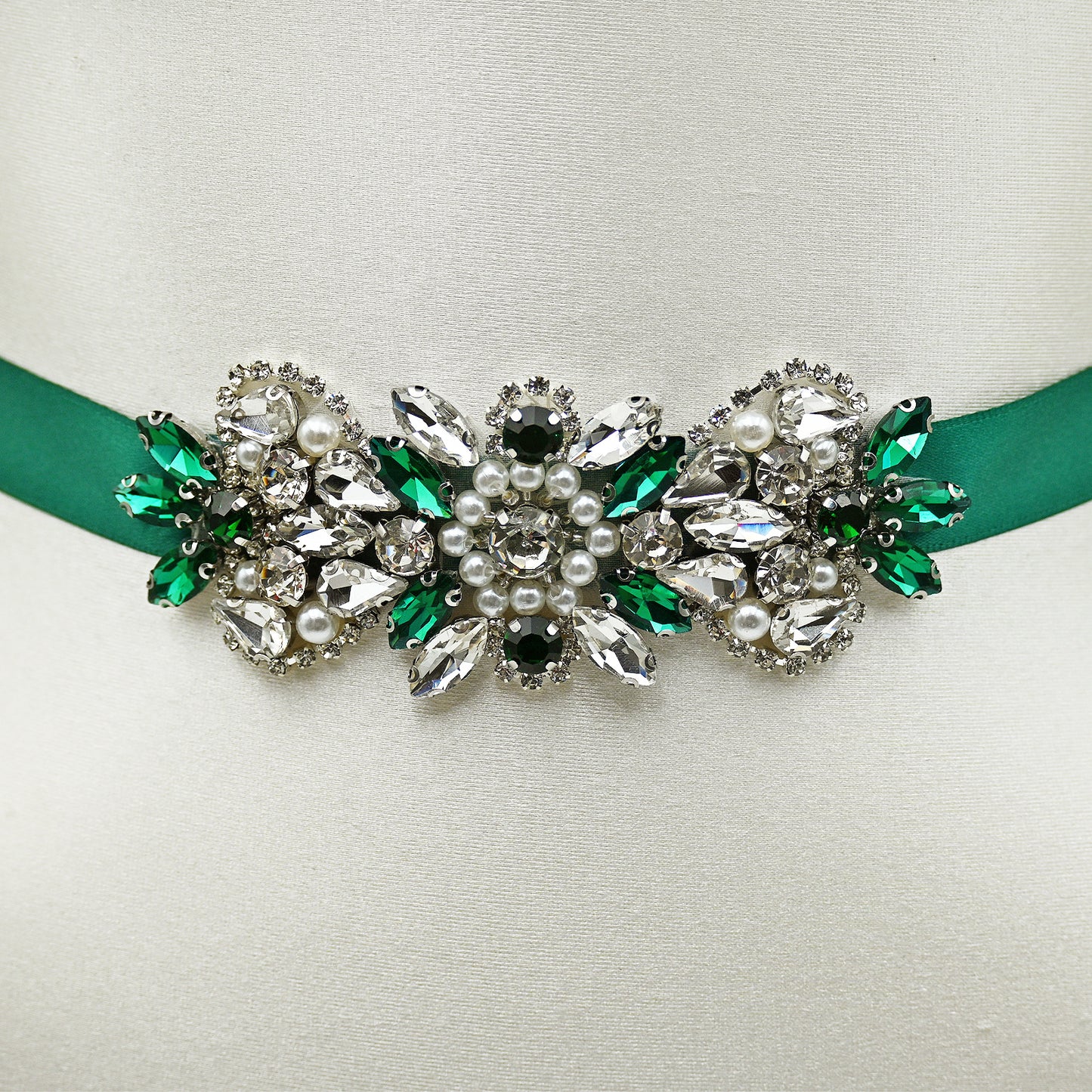 Green Rhinestone Pearl Bridal Belt Wedding Sash - Bridella BS86KL