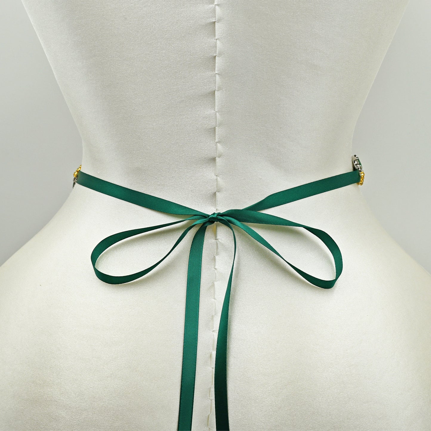 Emerald Green Rhinestone Bridal Belt with Ribbon Waist Sash Bridella BS211KL