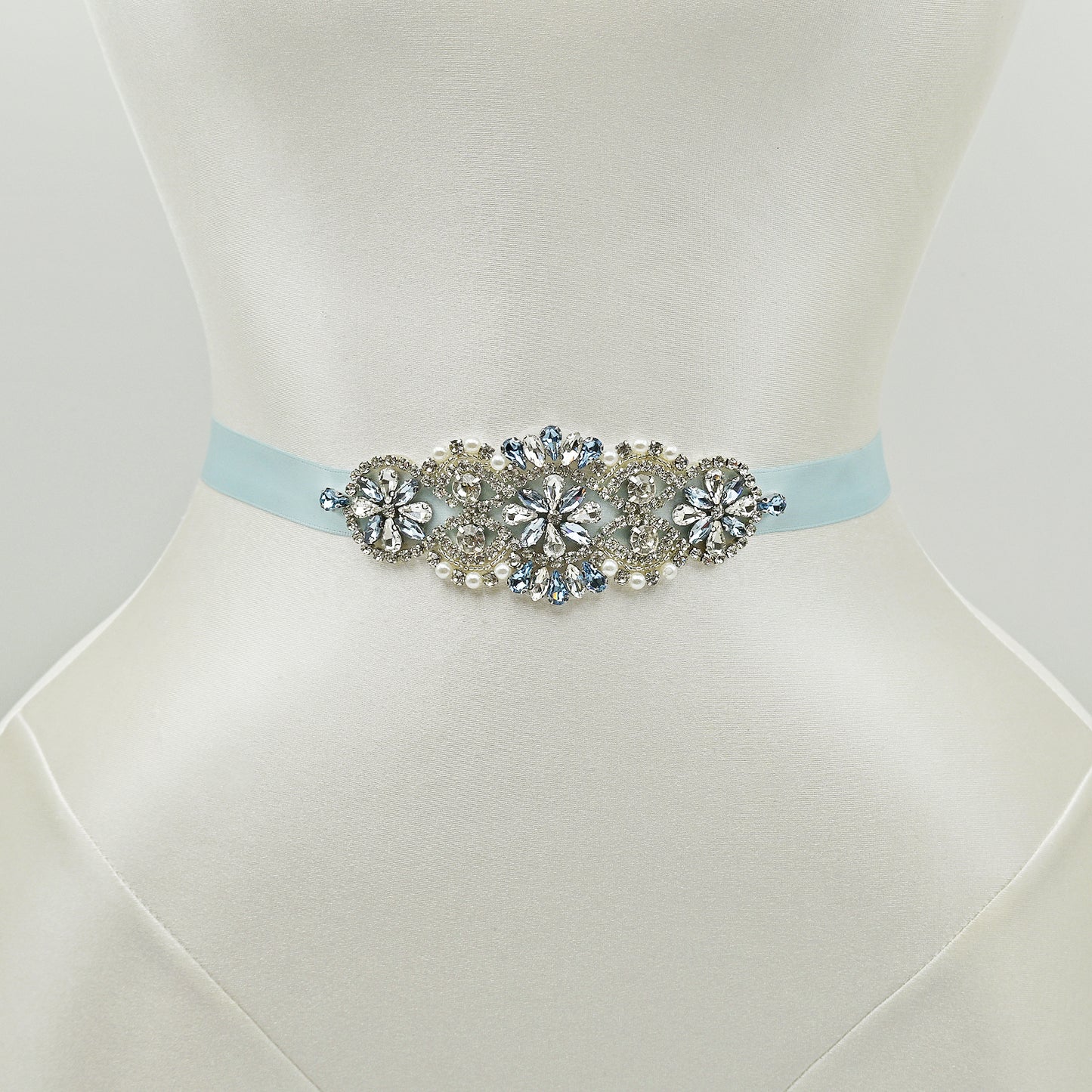 Baby Blue Rhinestone Bridal Belt Wedding Sash - Bridella BS76QL