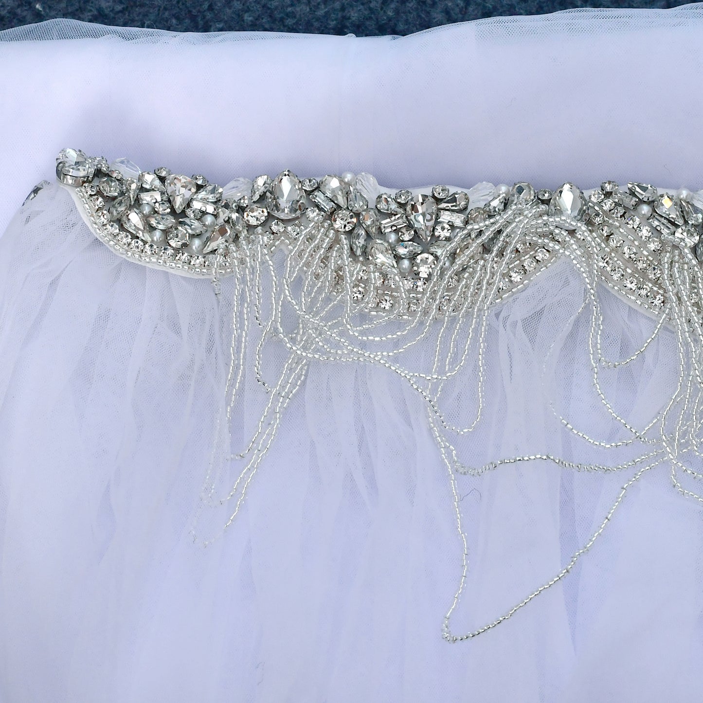 Luxury Crystal Beaded Extra Long Bridal Cape Veil - Bridella BVG47
