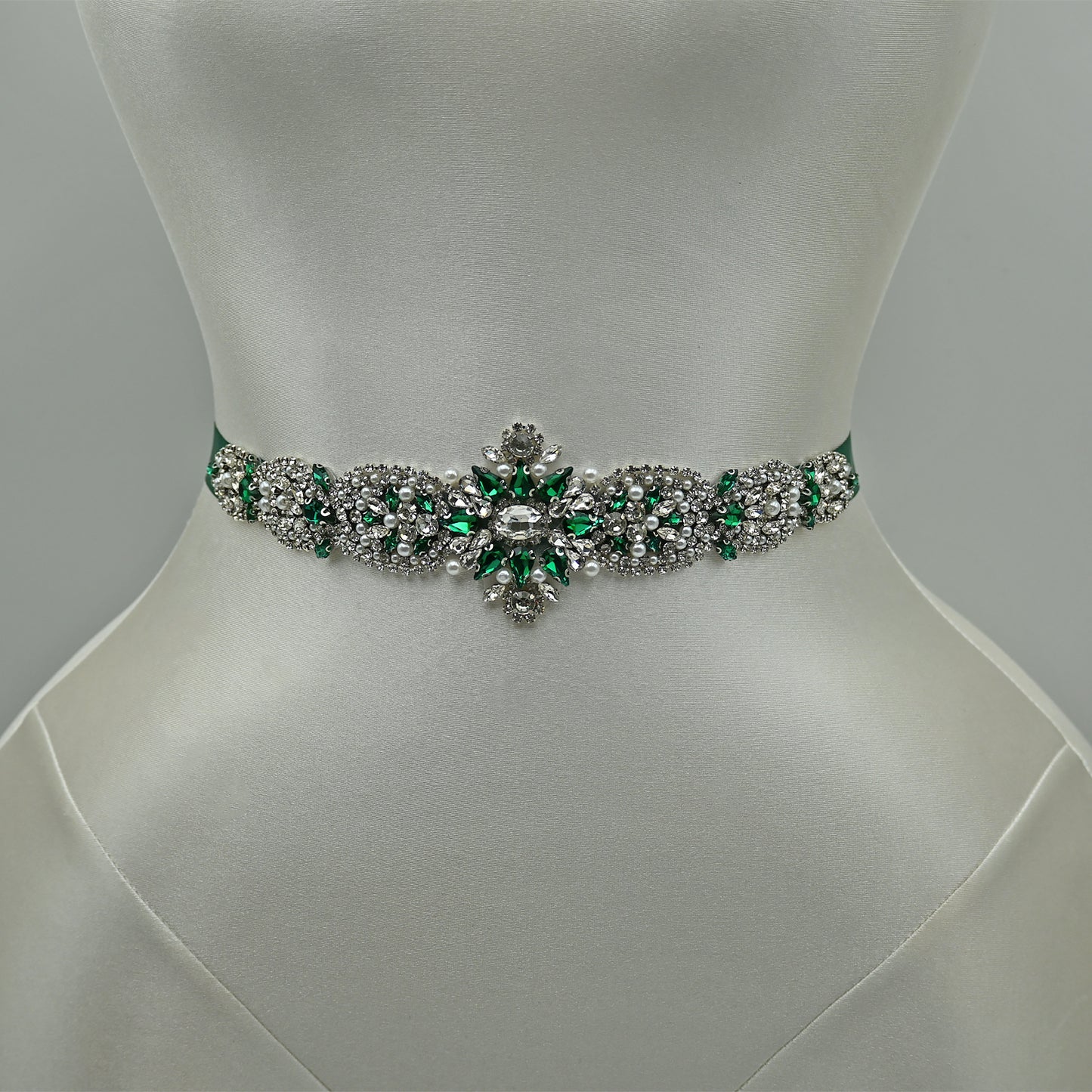 Bridella BS84KL Green Rhinestone & Pearl Belt
