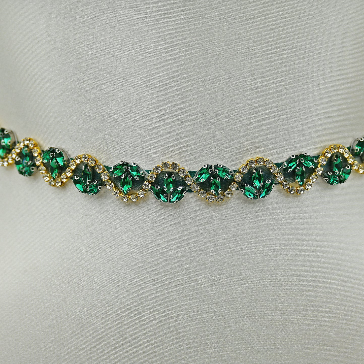 Bridella BS203KL-Green Ribbon Emerald Rhinestone Belt