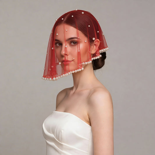Pearl Beaded Blusher Bridal Veil Short Wedding Face Veil Bride Accessory - Bridella BVA10-R