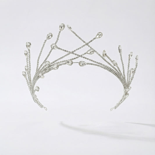 Silver Rhinestone Bridal Crown Tiara Wedding - Bridella BHP497-S