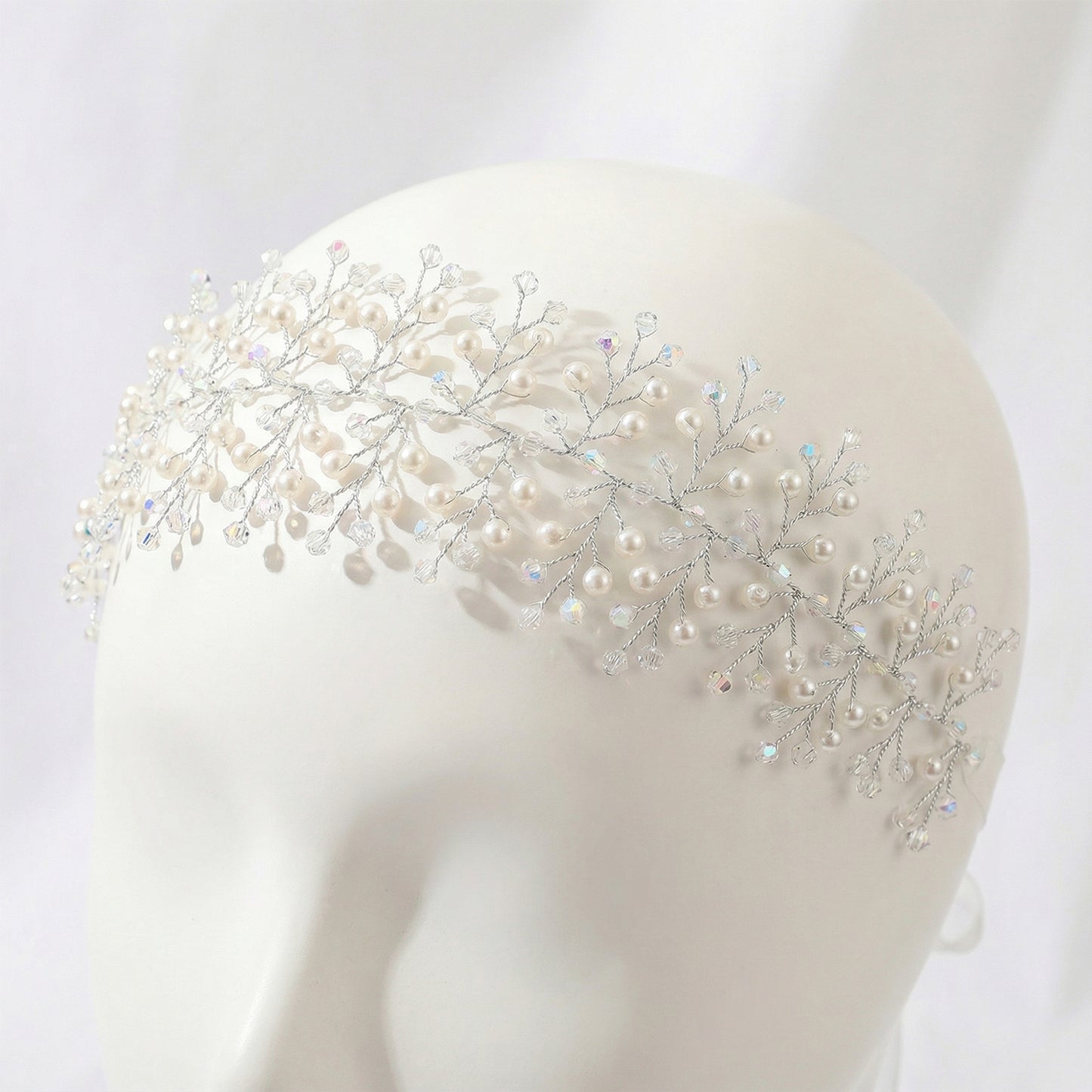 Bridella BHP55-S Silver Pearl & Crystal Tiara