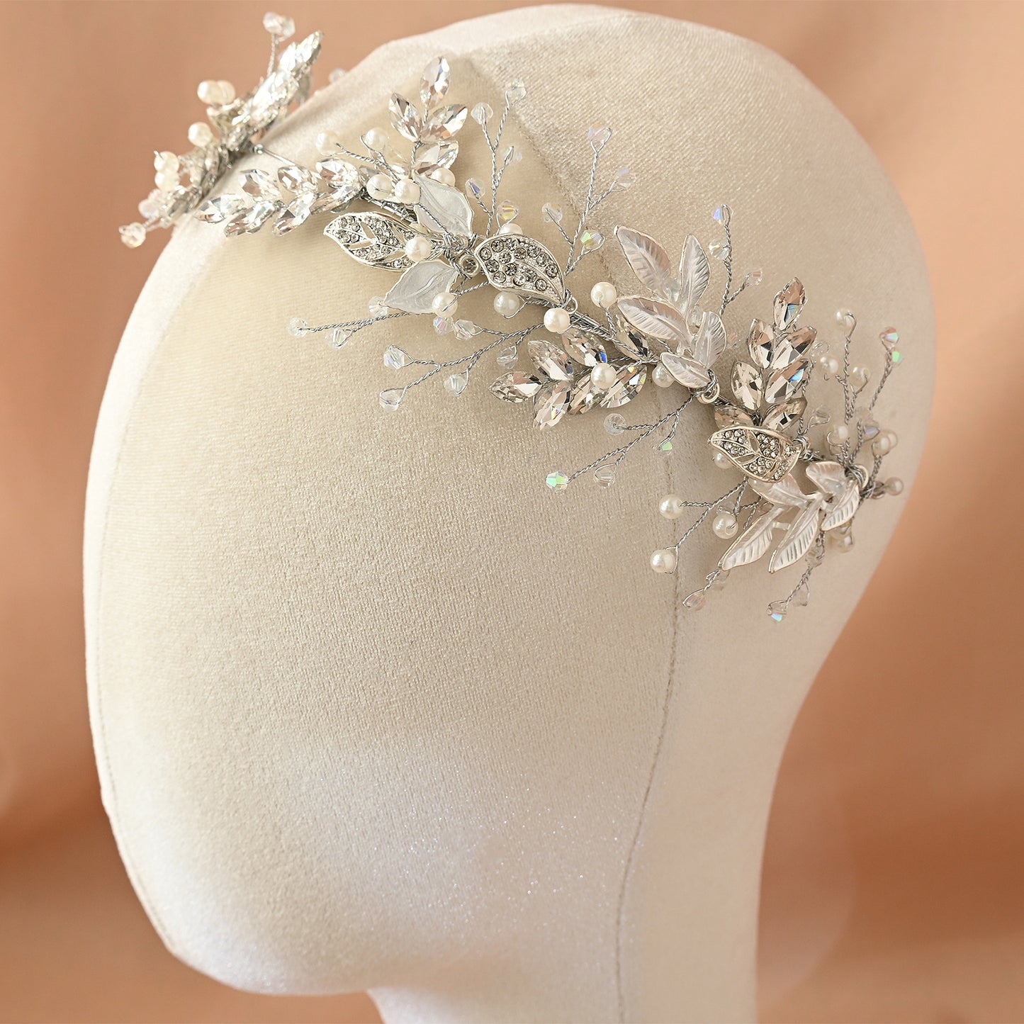 Bridella BHP272-S Silver Rhinestone & Pearl Headband
