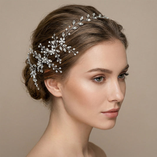Bridella BHP65-S Silver Rhinestone & Crystal Headband