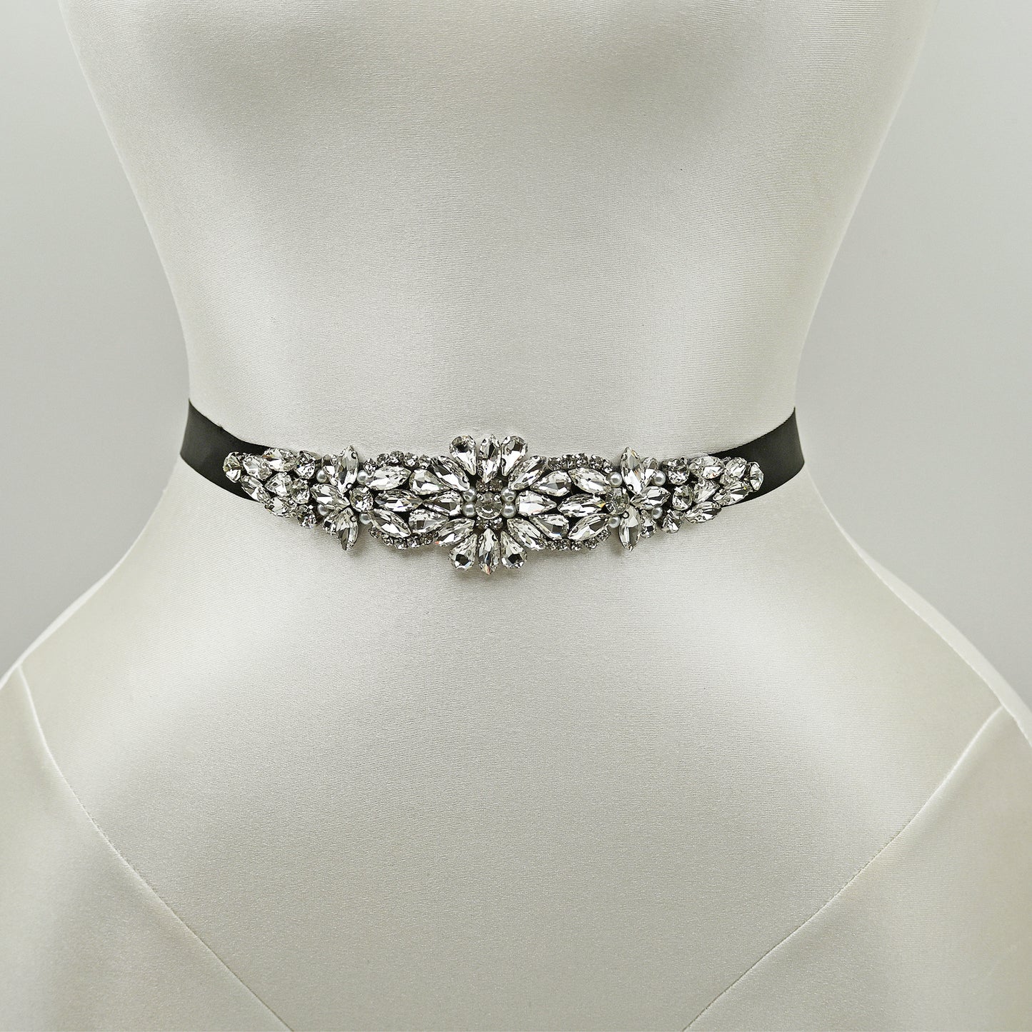 Black Rhinestone Bridal Belt Sash for Wedding - Bridella BS407