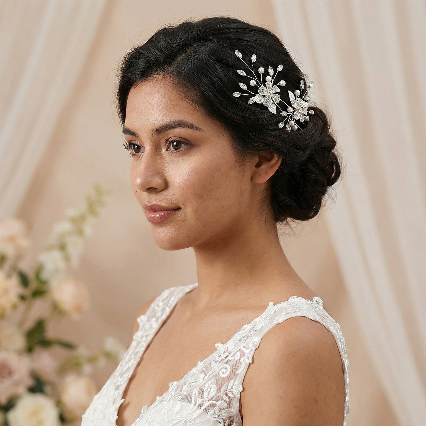 Bridella BHP506-S Silver Rhinestone & Pearl Headwear