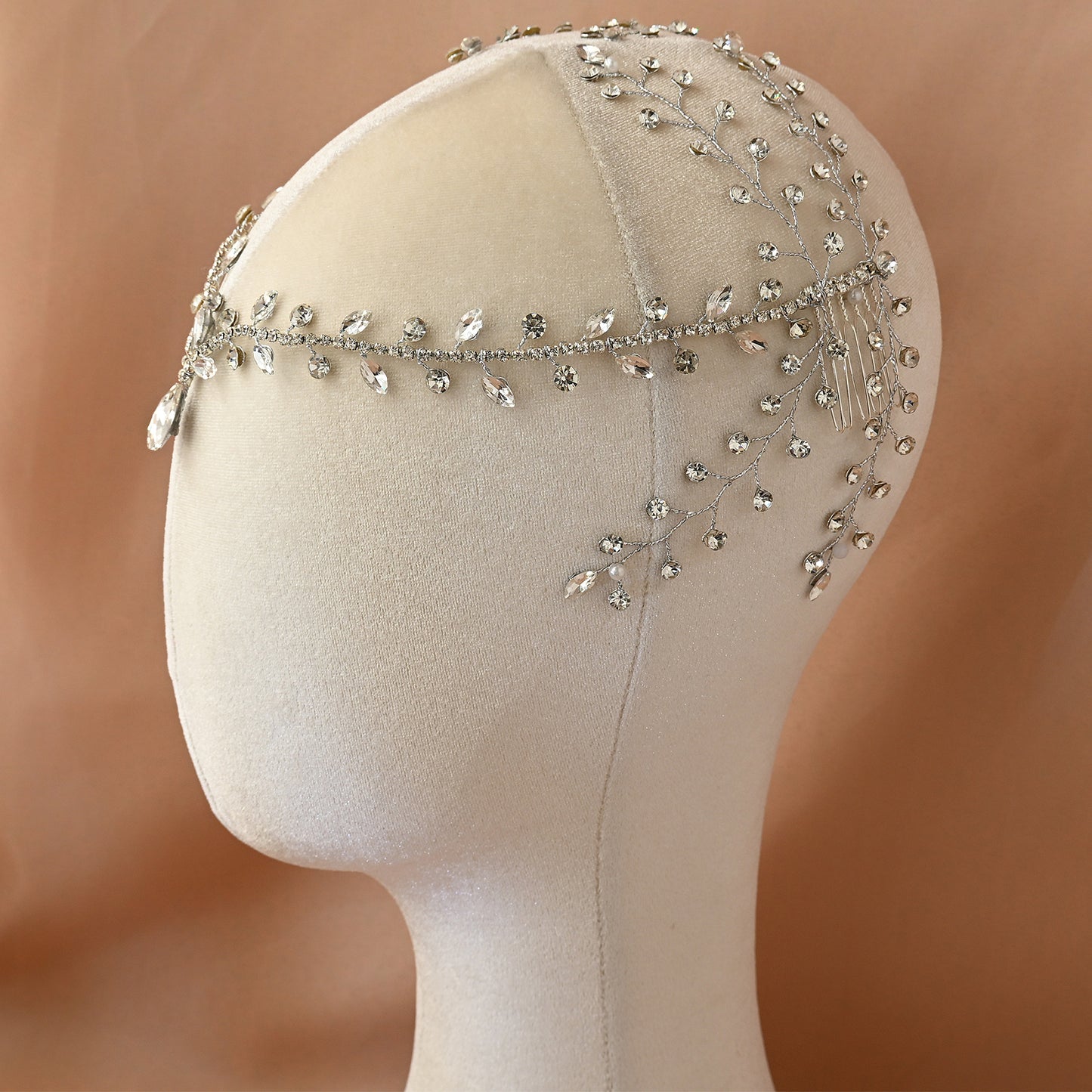Bridella BHP466-S Silver Rhinestone & Pearl Tiara