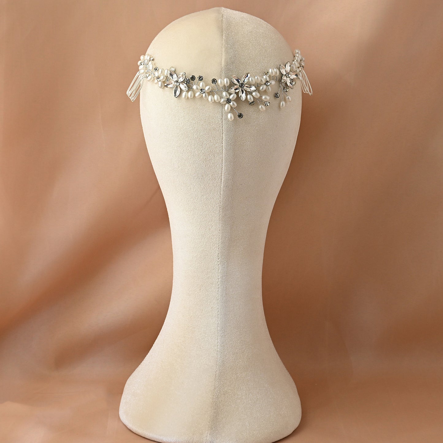 Bridella BHP128 Silver Rhinestone & Pearl Tiara