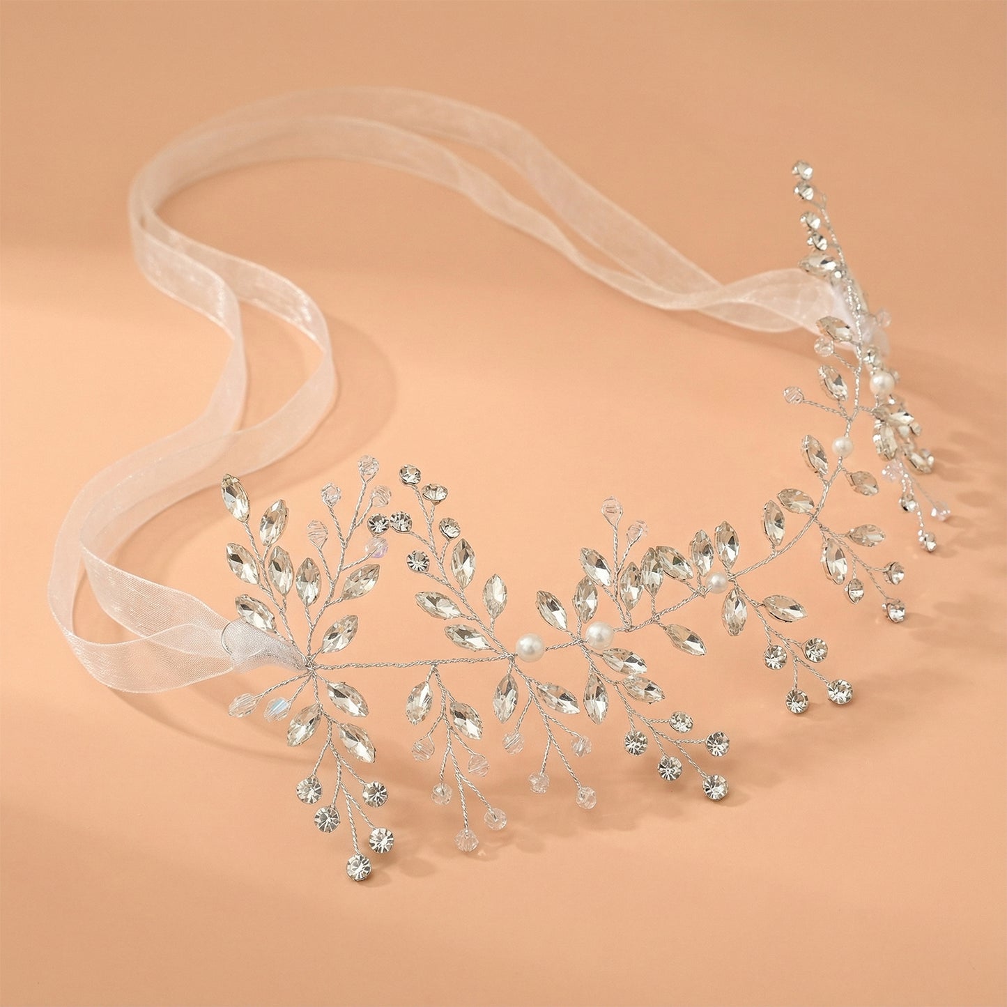 Bridella BHP21-S Silver Rhinestone & Pearl Headwear