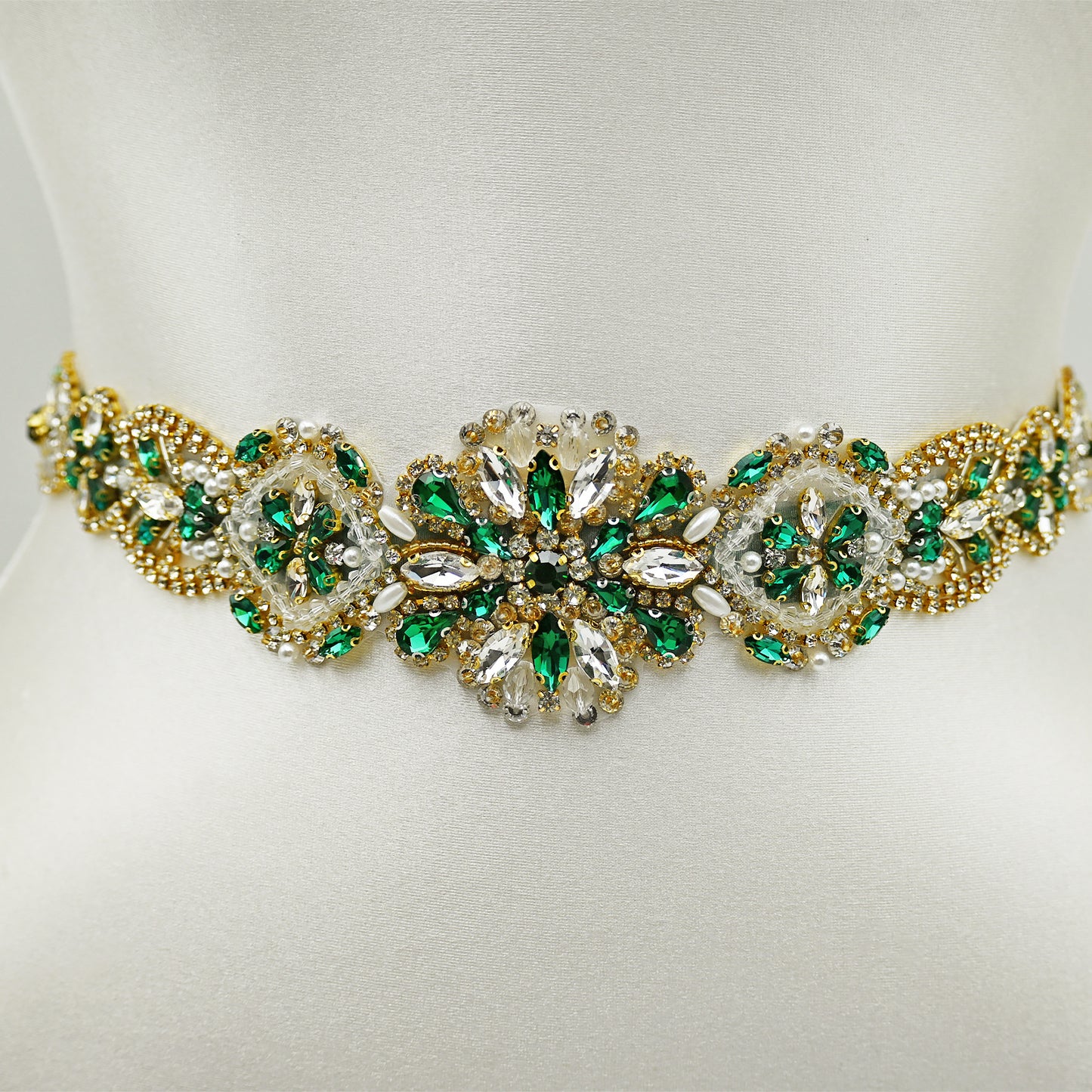 Green Rhinestone Pearl Bridal Belt Wedding Sash – Bridella BS433GKL