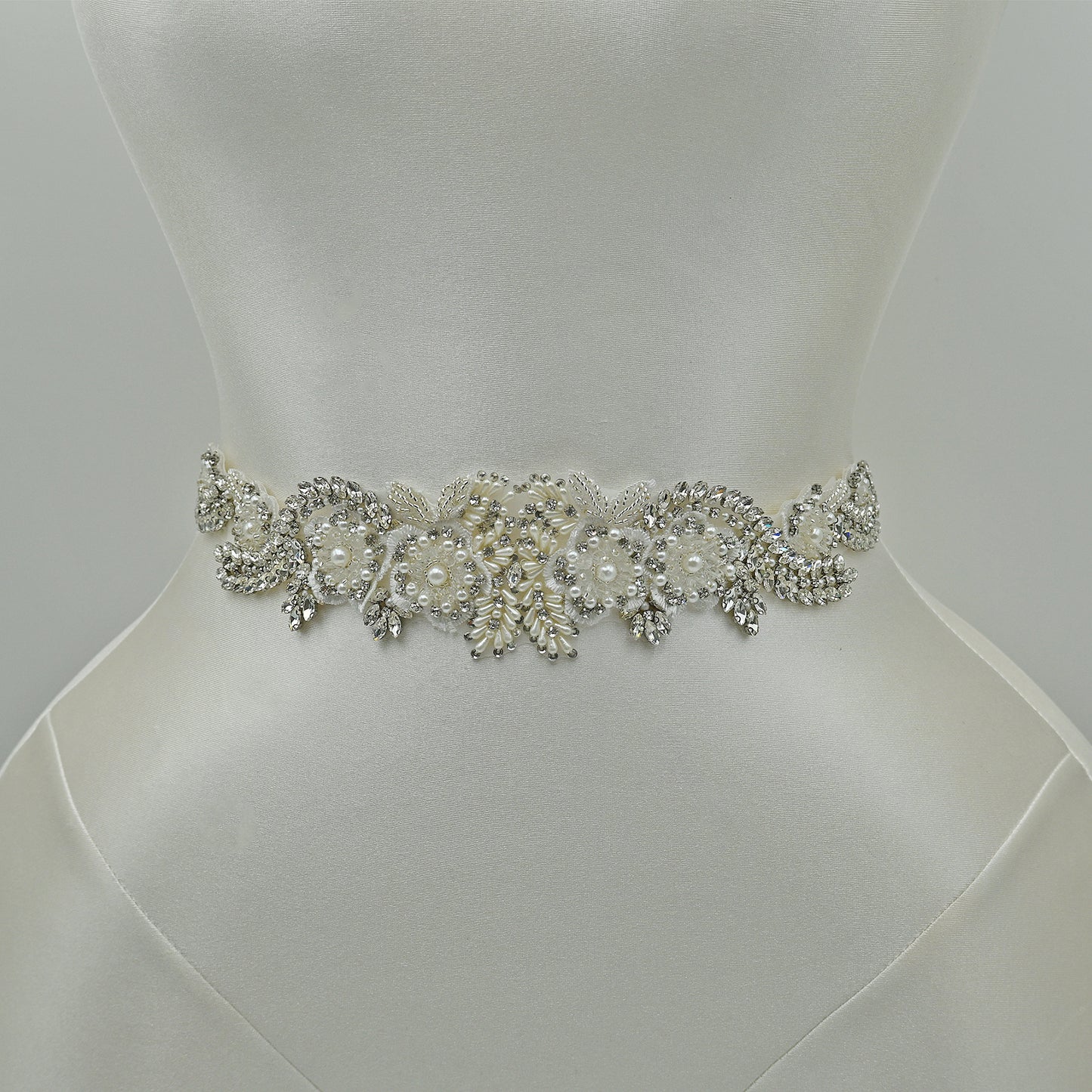 Bridella BS83 Off White Rhinestone & Pearl Belt