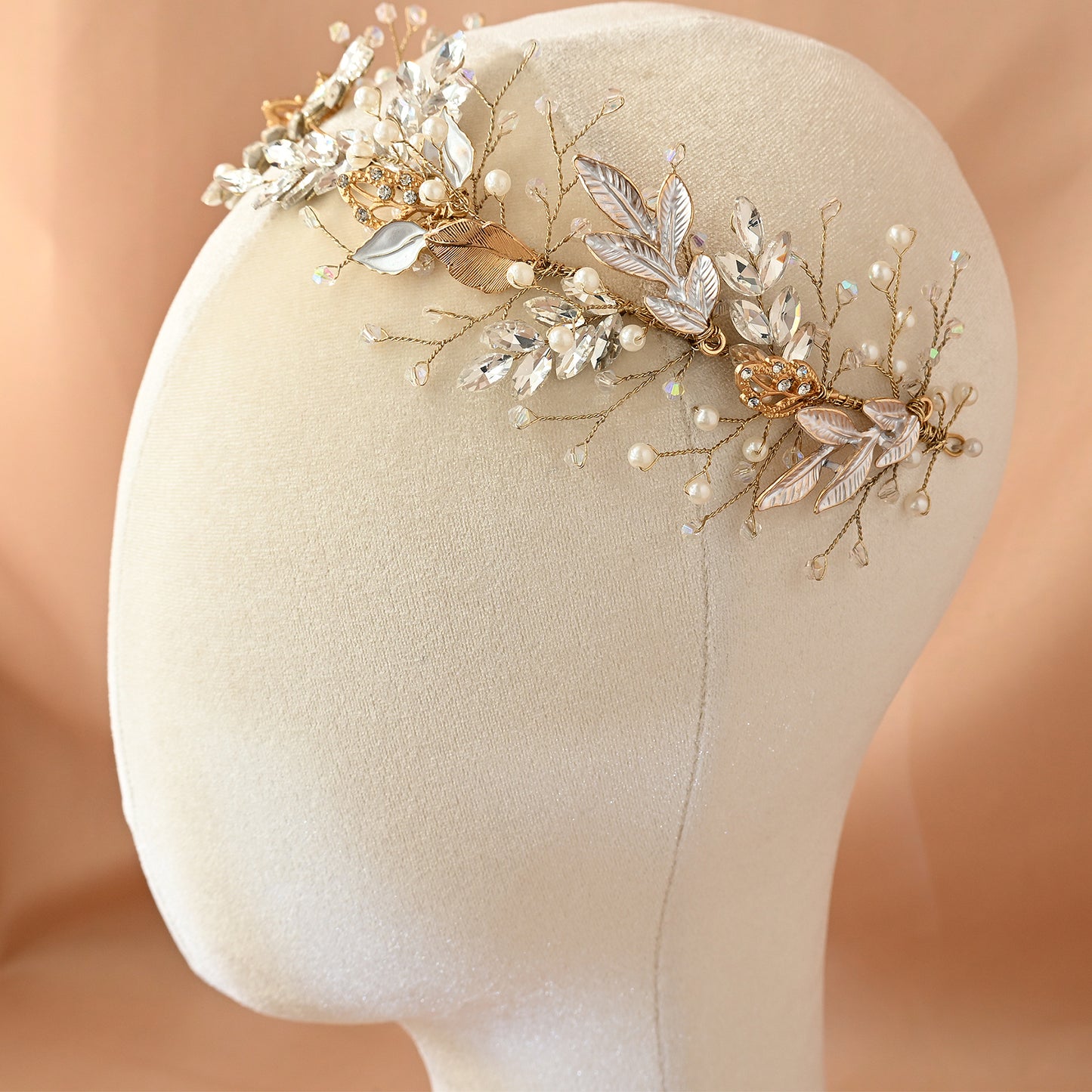 Bridella BHP272-G Gold Rhinestone & Pearl Headband