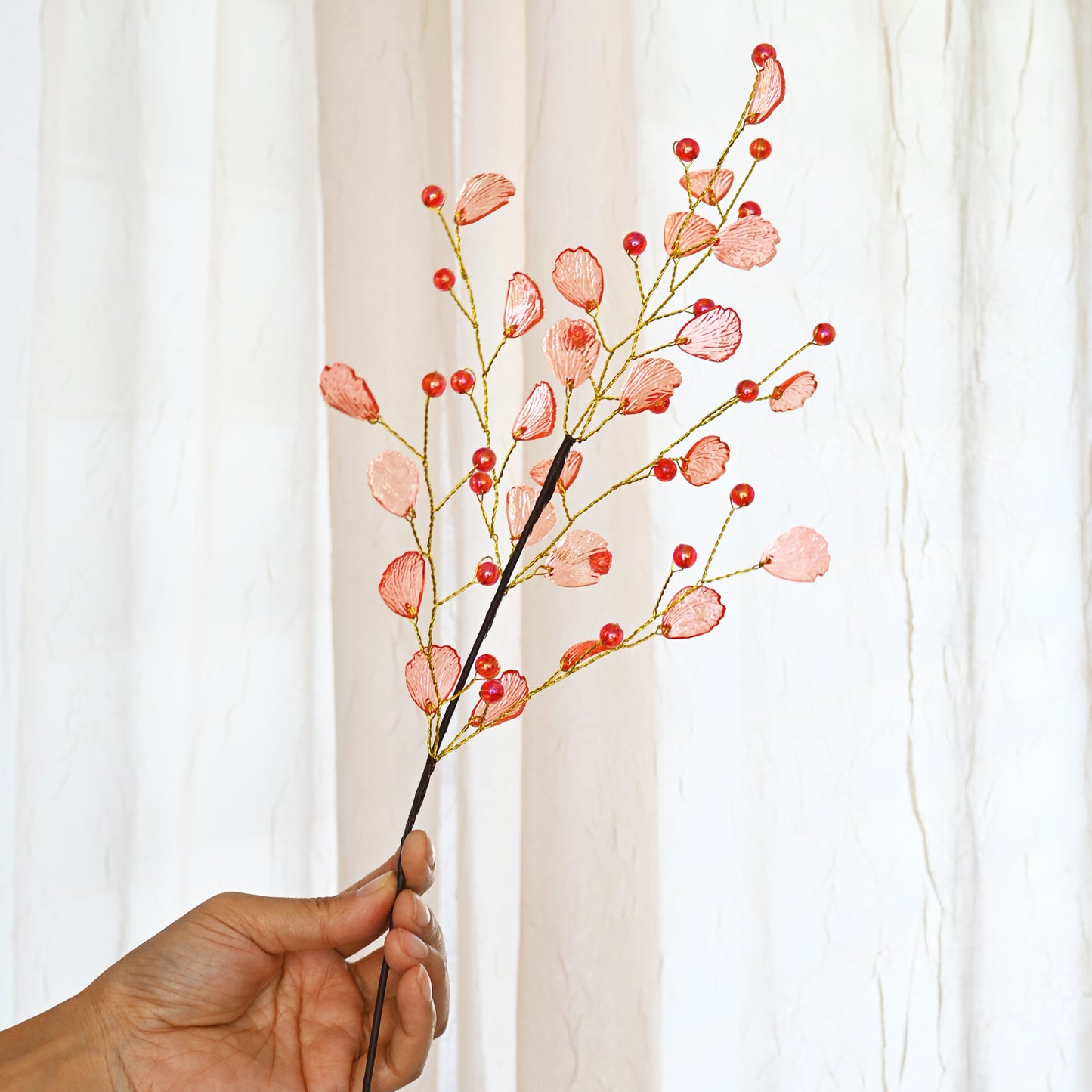 Handmade Crystal Bead Ginkgo Leaf Artificial Flower Stems K107