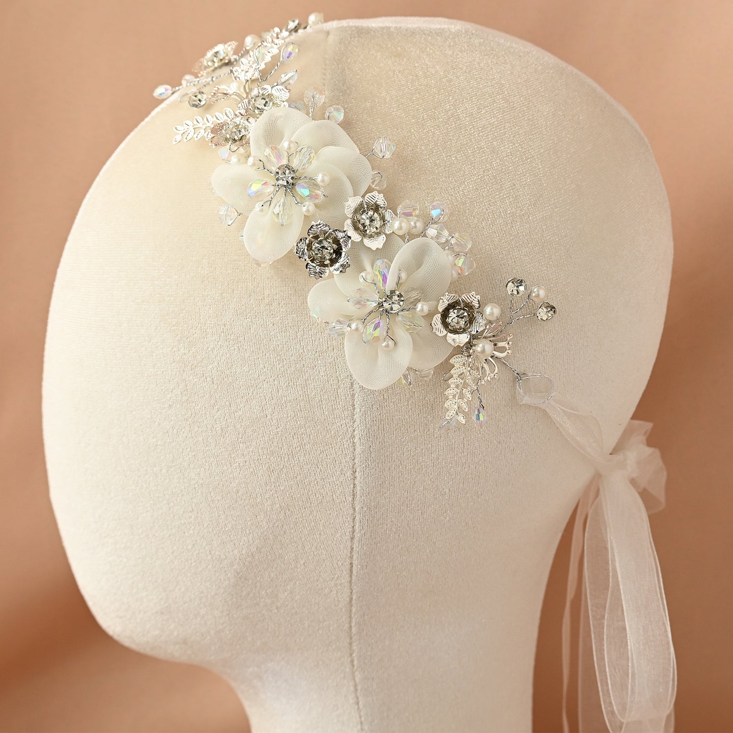 Bridella BHP275-S Silver Rhinestone & Pearl Headband