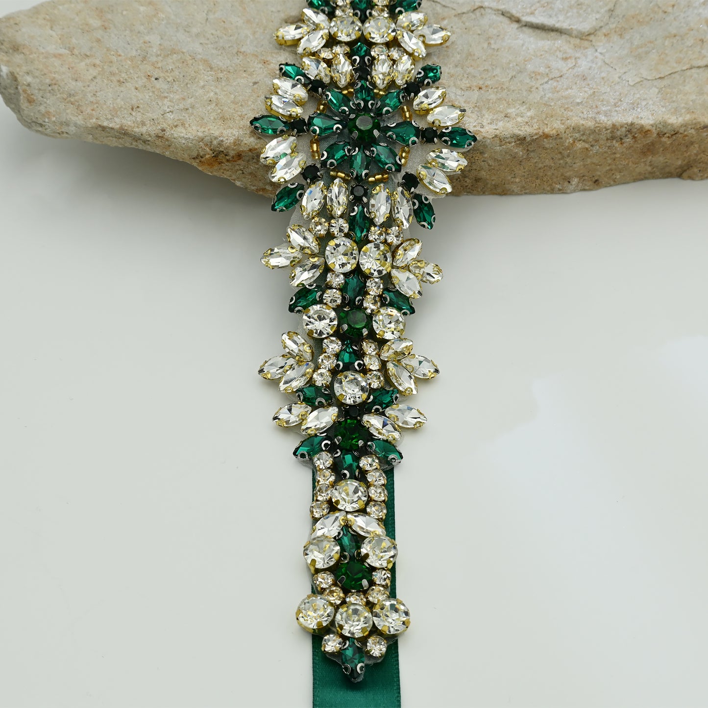 Green Rhinestone Bridal Belt Wedding Dress Sash - Bridella BS319KL