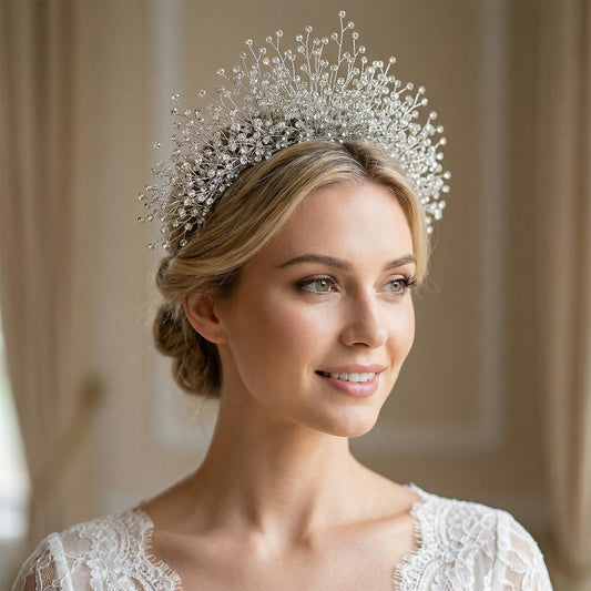 Sliver Rhinestone Bridal Tiara Crown - Bridella BHP193-S