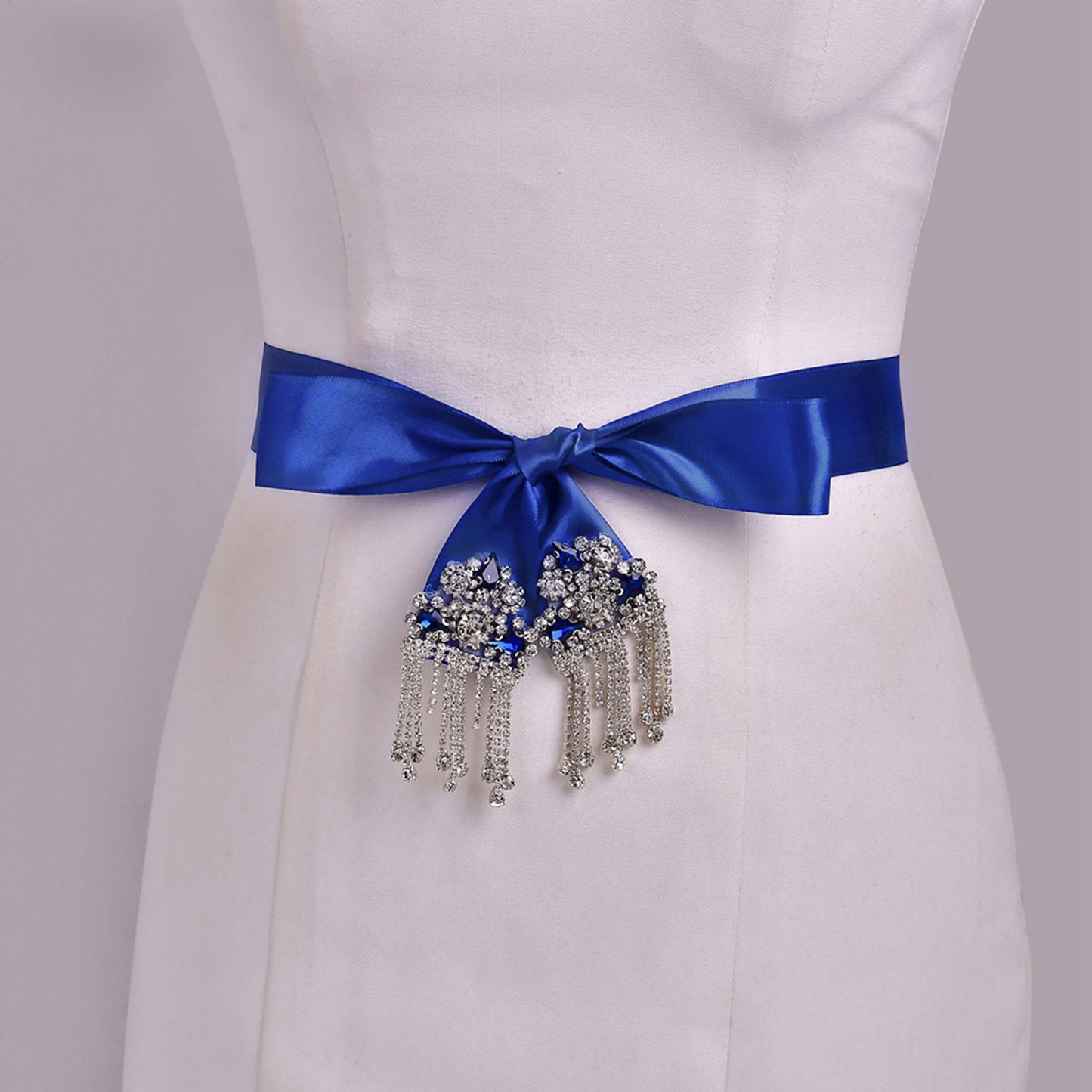 Daily Bridal Wedding Belt Silver Rhinestone Applique Sash for Women Gown Dress - Bridella S109