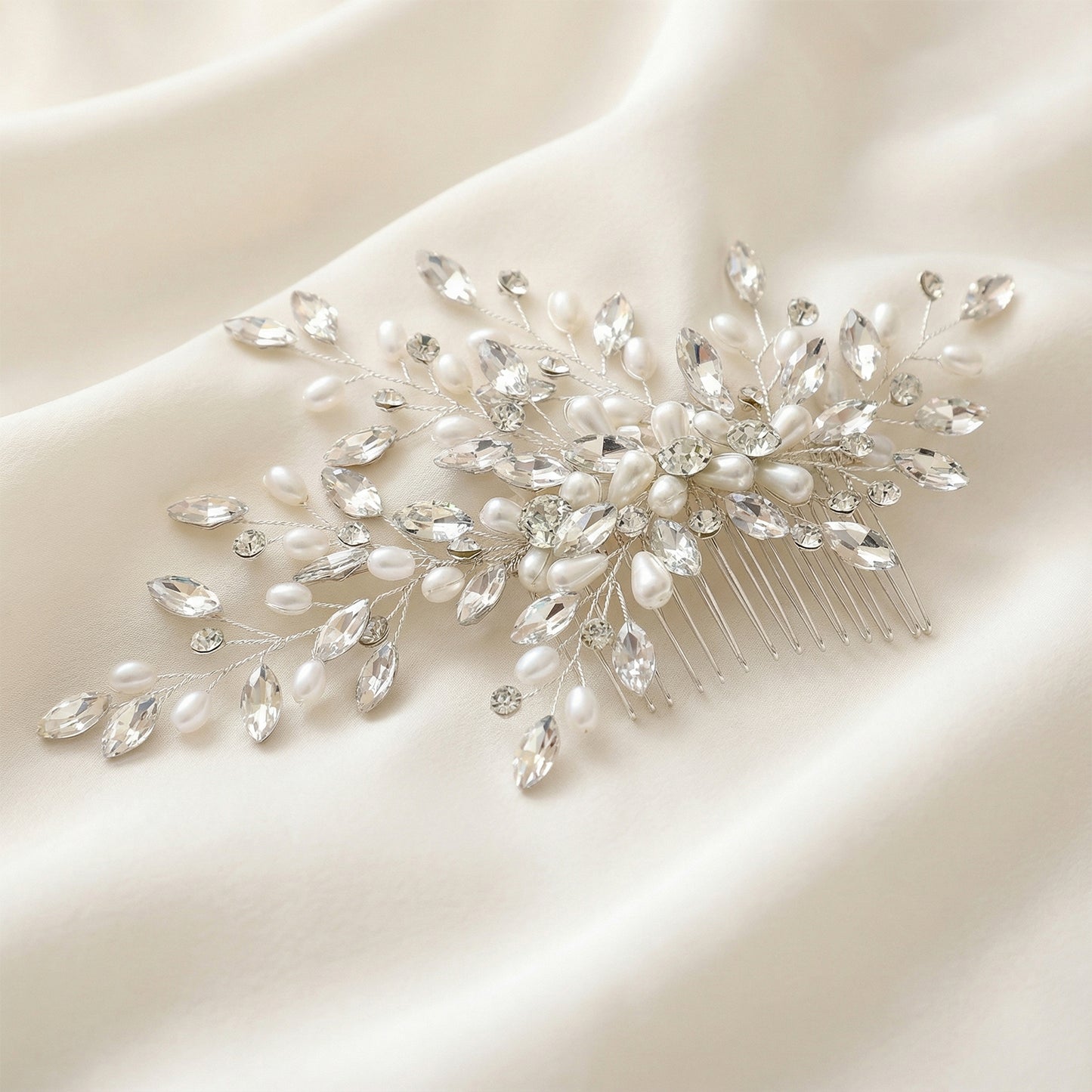 Bridella BHP527-S Silver Rhinestone & Pearl Tiara