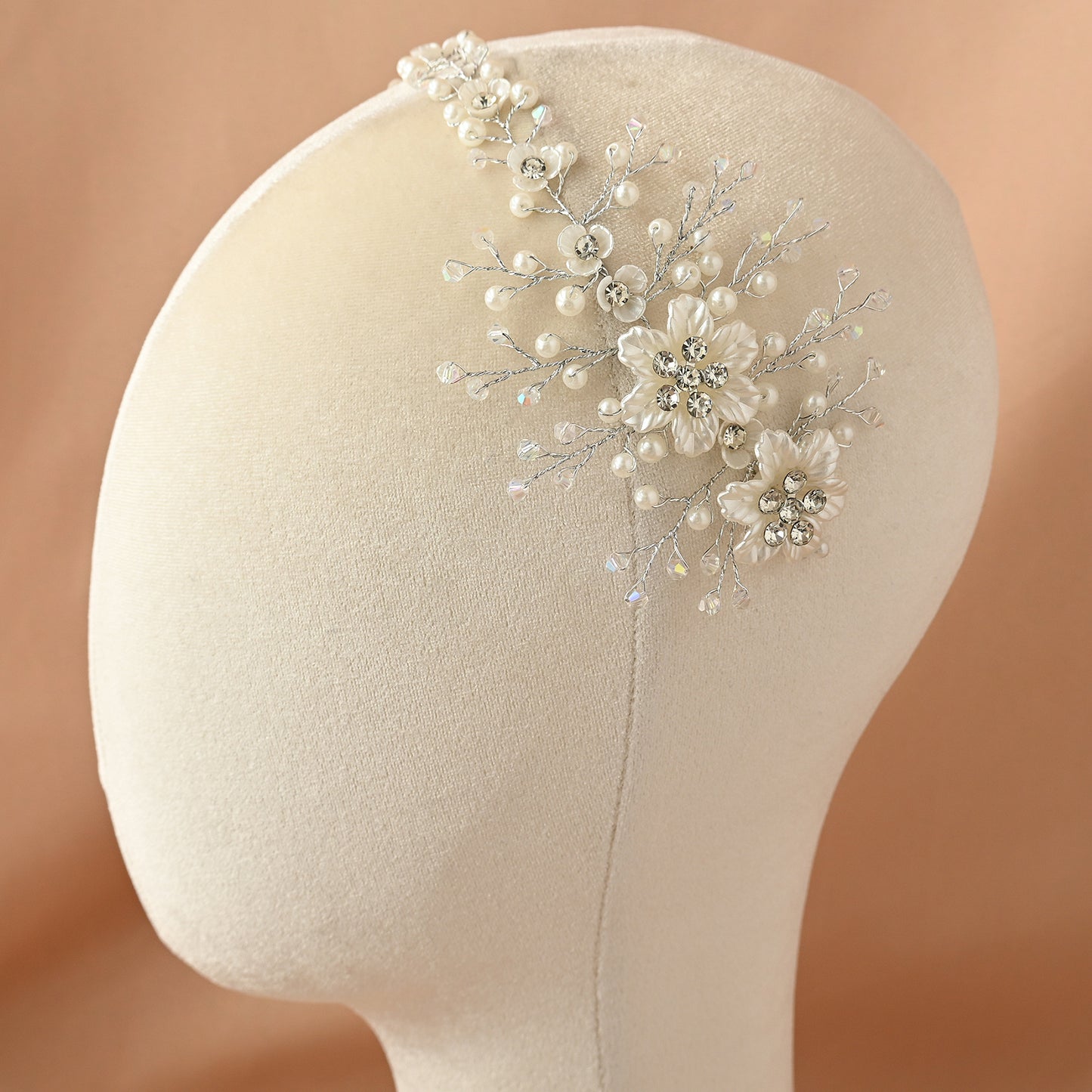 Bridella BHP295-S Silver Pearl & Crystal Headwear
