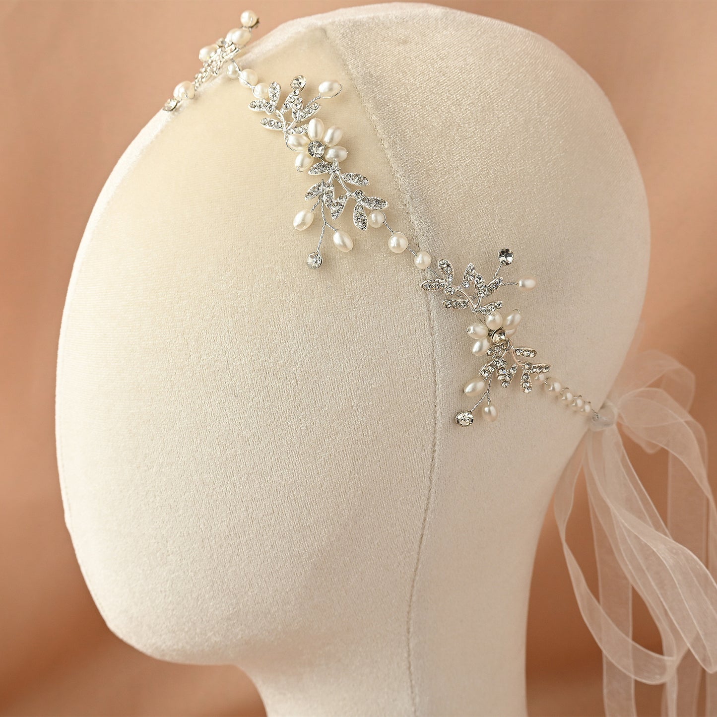 Bridella BHP152-S Silver Rhinestone & Pearl Headband