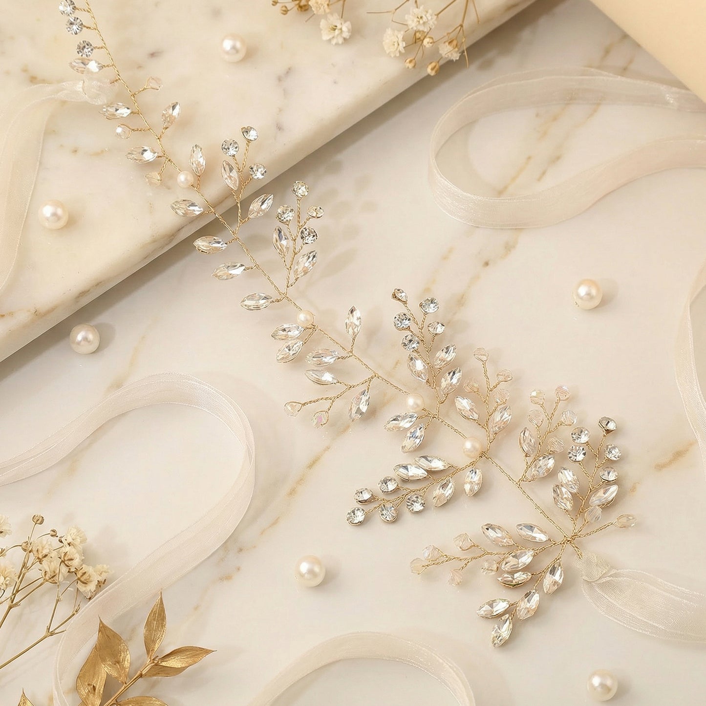 Bridella BHP21-G Gold Rhinestone & Pearl Headwear