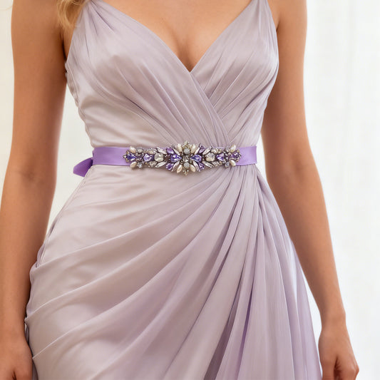 Bridella BS451L Lavender Rhinestone Belt