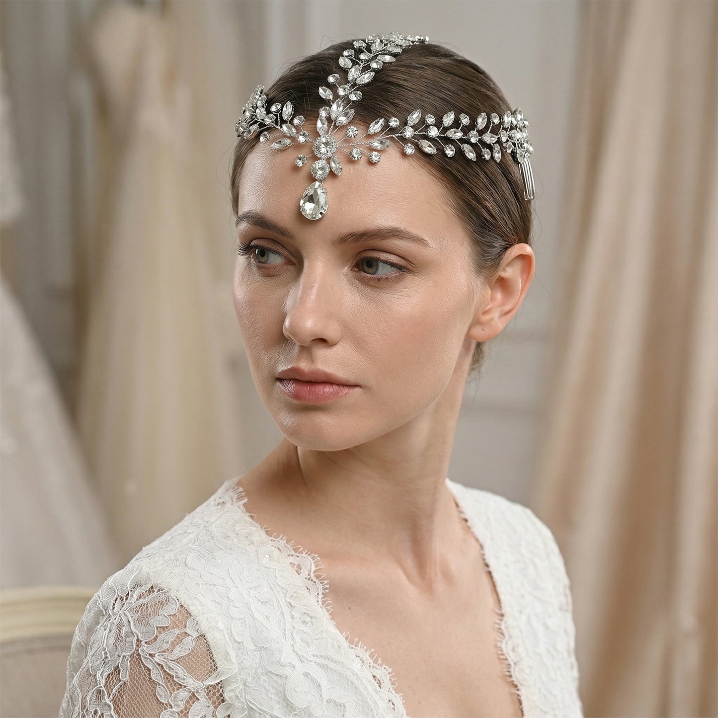 Bridella BHP541-S Silver Rhinestone Hair Comb