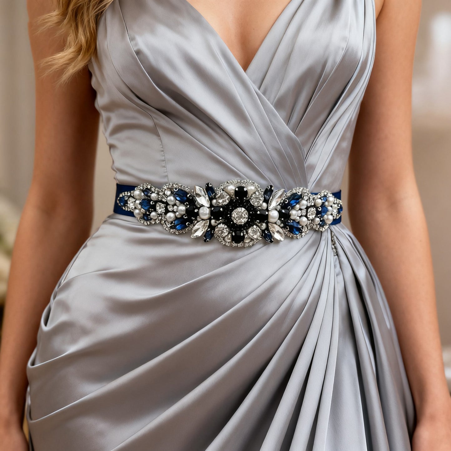 BS162ML navy rhinestone belt