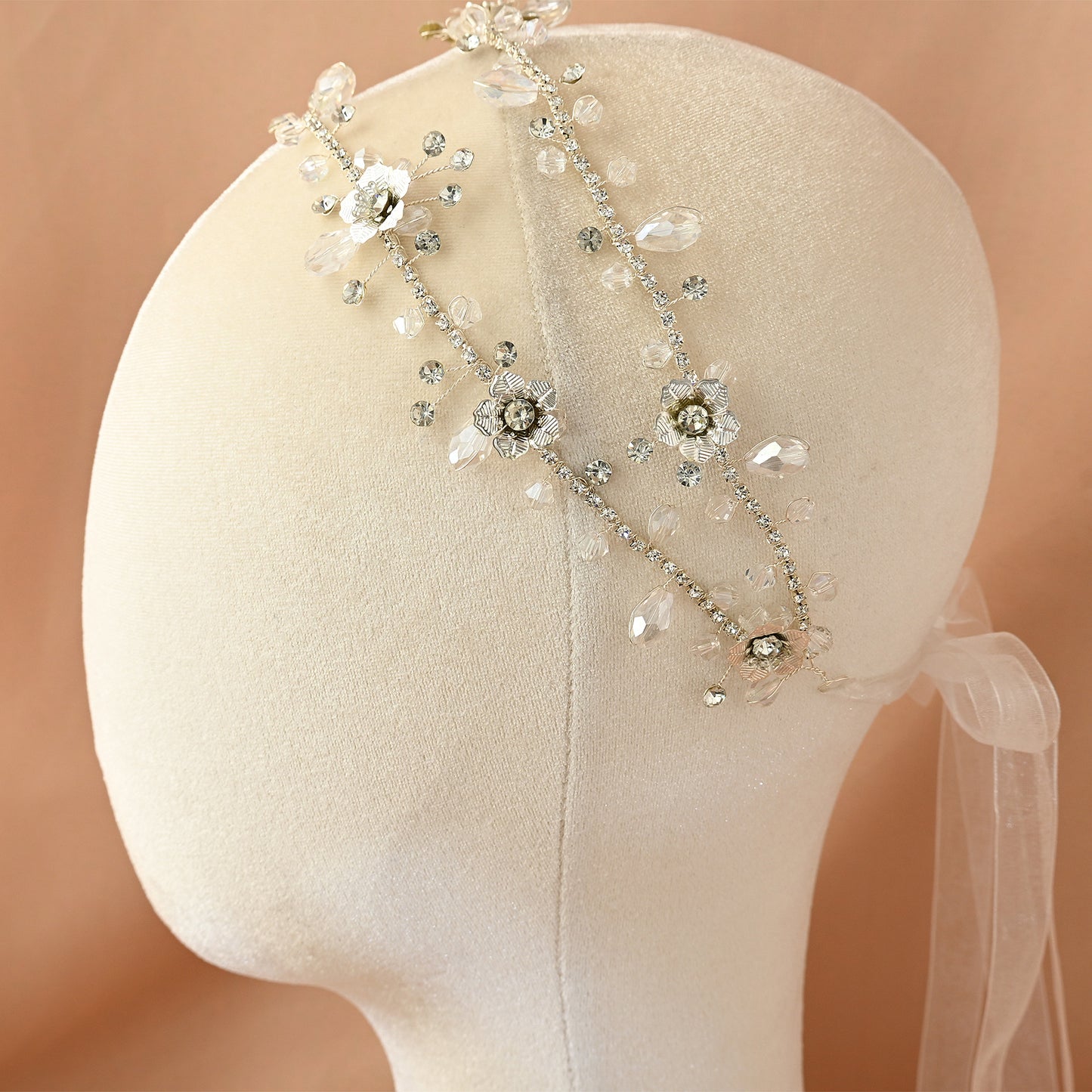 Bridella BHP340-S Silver Rhinestone & Pearl Headband