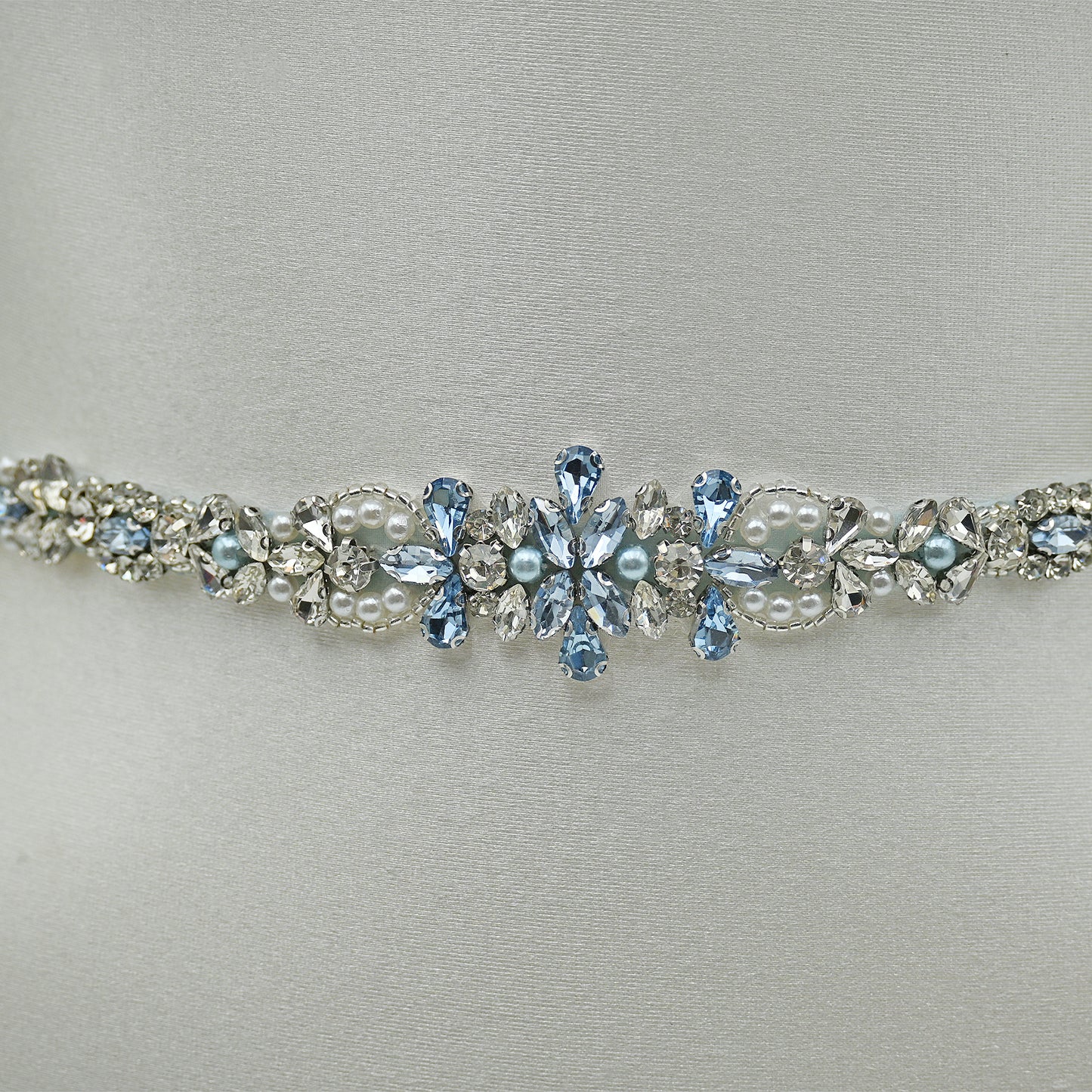 Bridella BS93QL Light Blue Rhinestone & Pearl Belt