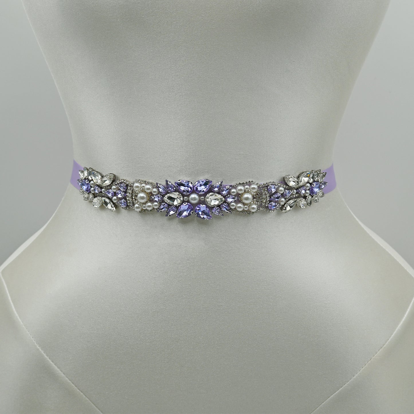 Bridella BS258-light purple Lavender Rhinestone & Pearl Belt