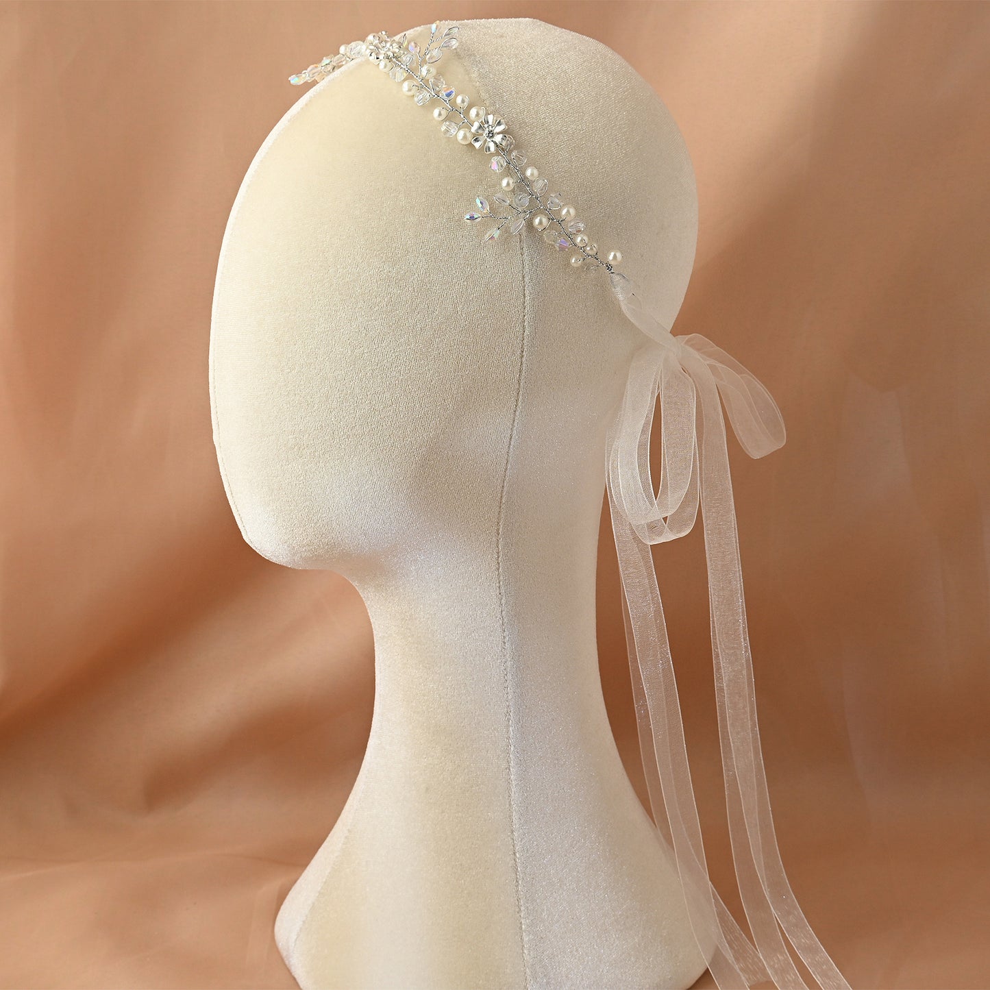 Bridella BHP347-S Silver Rhinestone & Pearl Headband