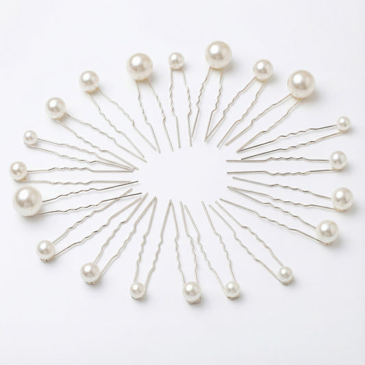 20pcs Silver Pearl Bridal Hair Pins Set - Bridella BHP536-S