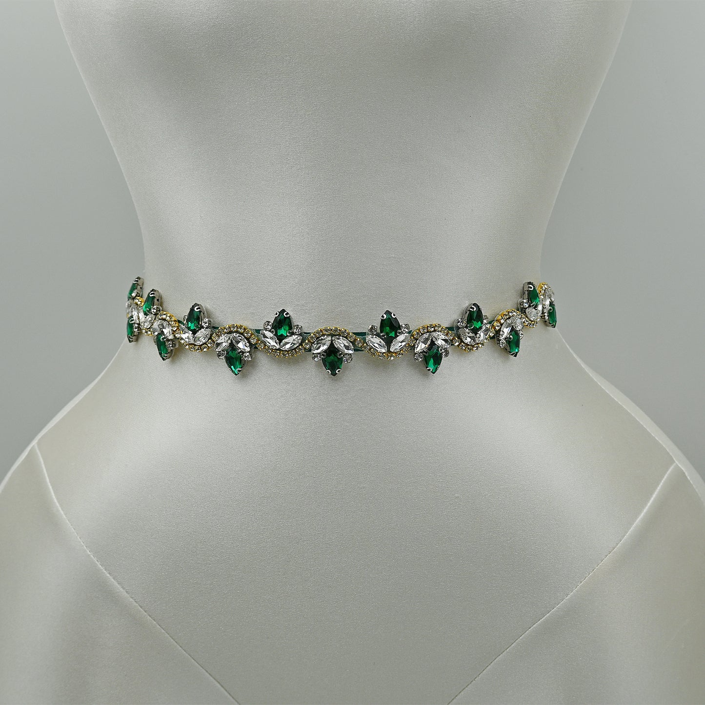 Bridella BS211KL-Green Ribbon Emerald Rhinestone Belt