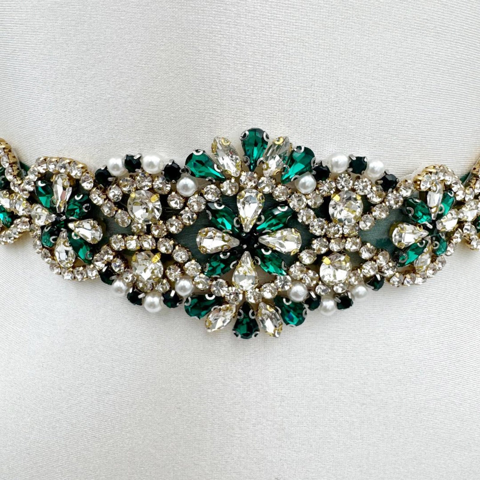 BS161KL emerald rhinestone pearl belt