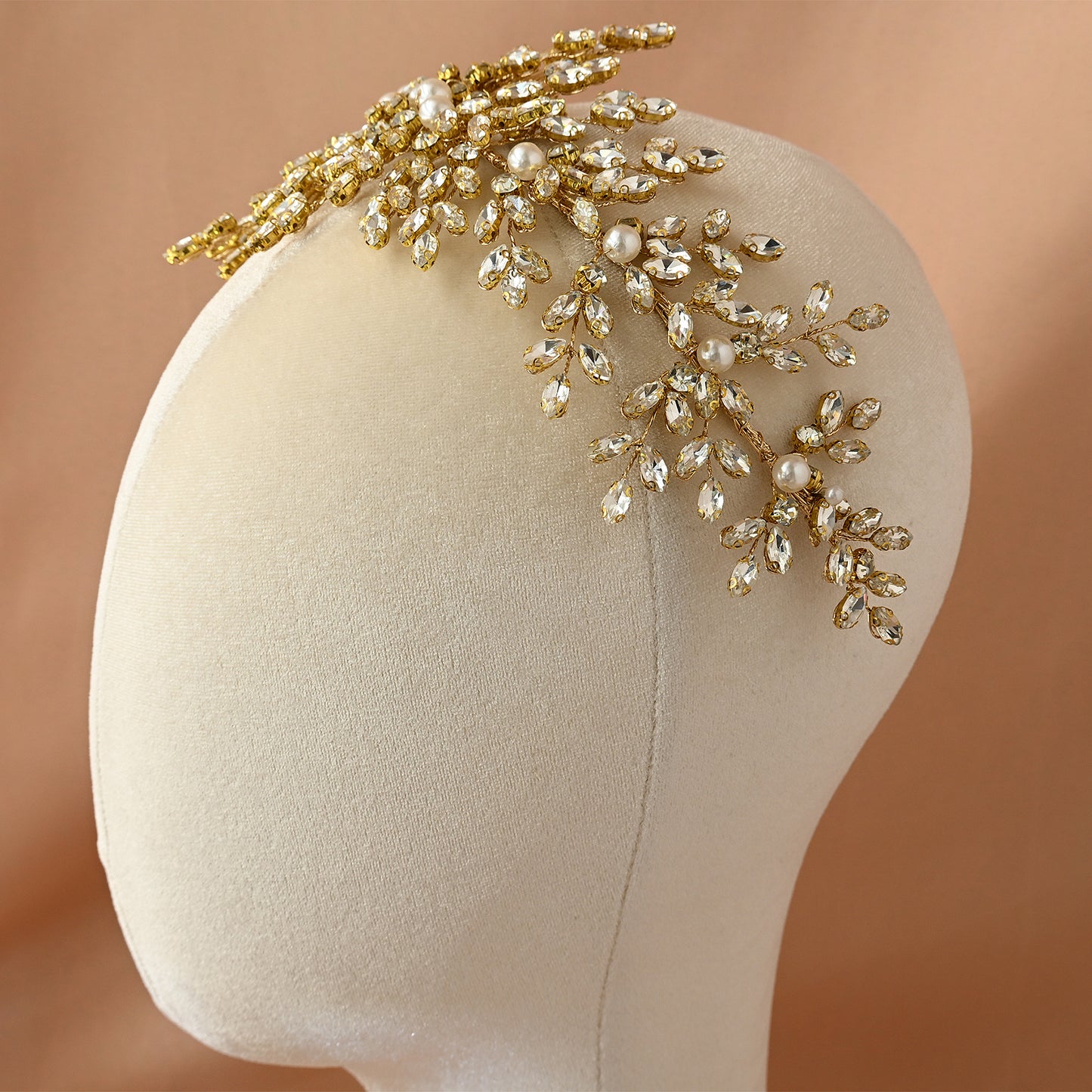 Bridella BHP434-G Gold Rhinestone & Pearl Hair Comb