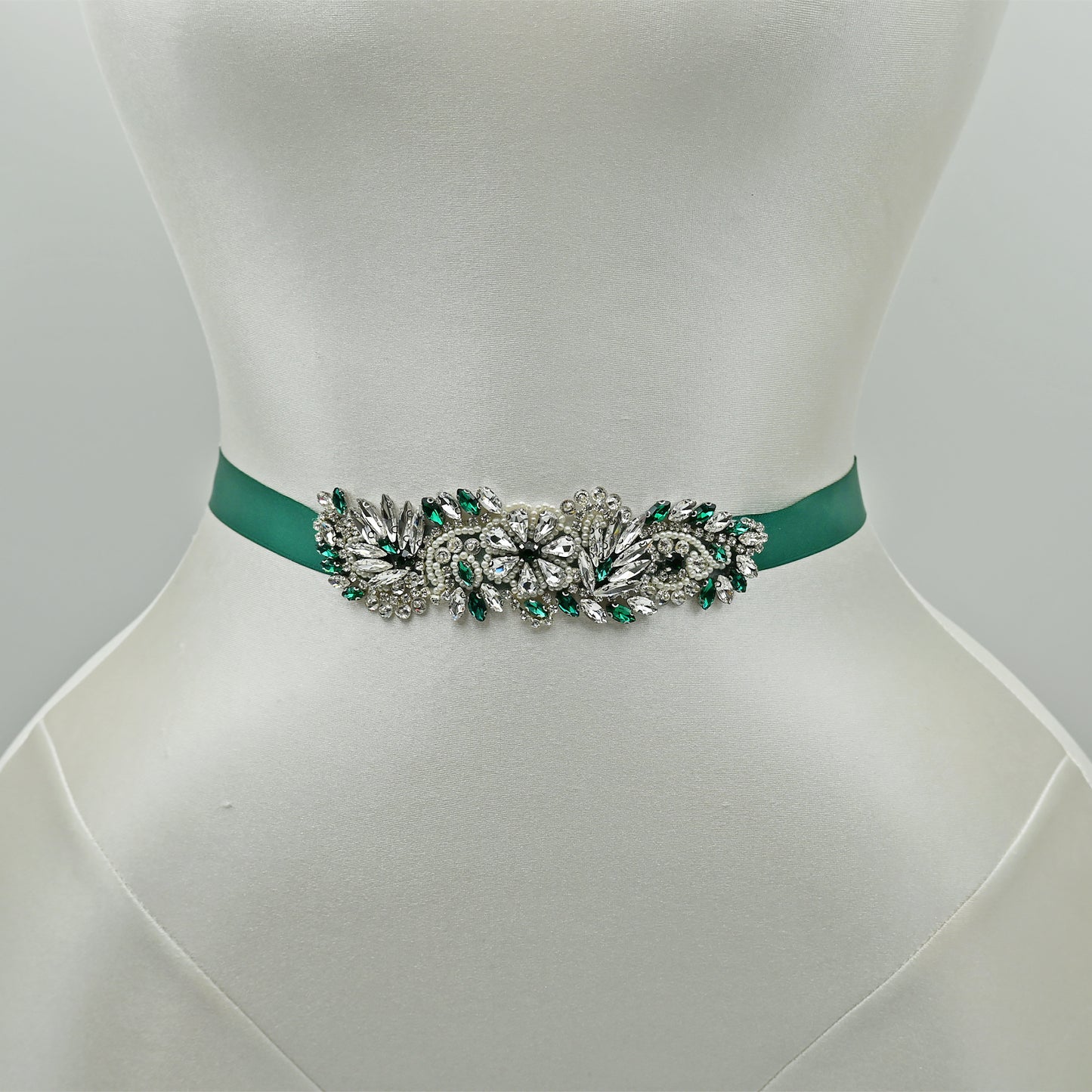 Bridella BS22 Green Rhinestone & Pearl Belt