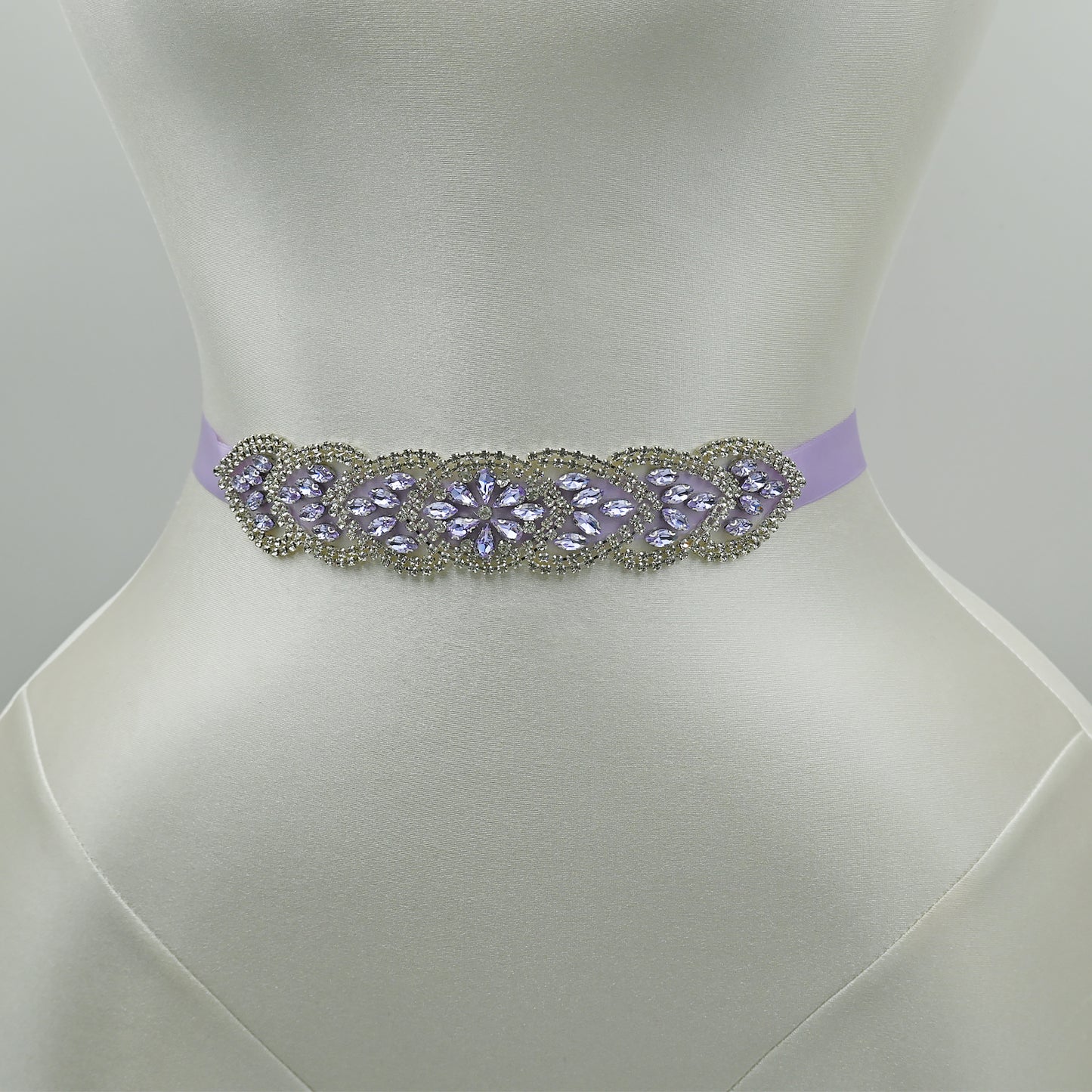 Bridella BS248LA-Light purple ribbon Lavender Rhinestone Belt
