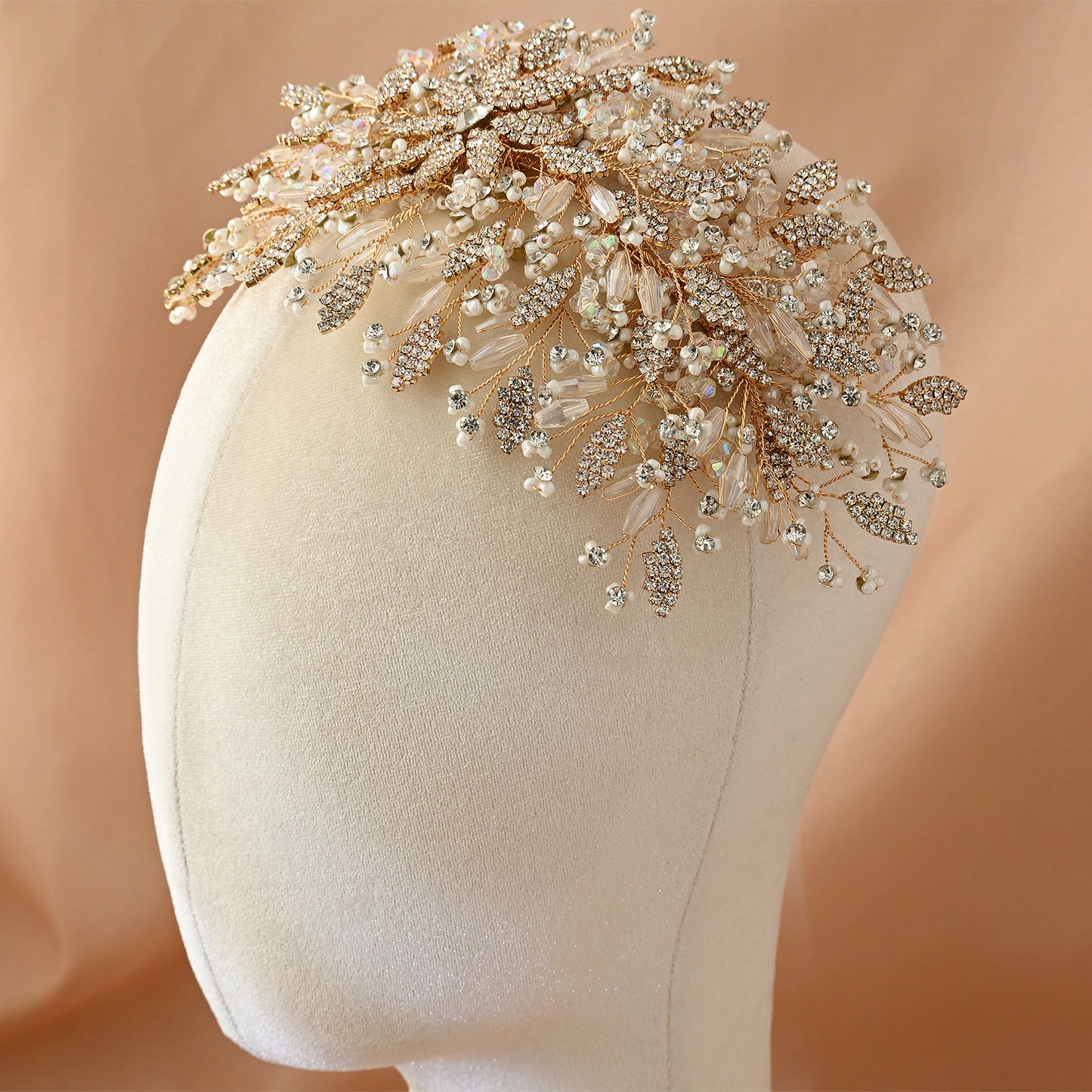 Bridella BHP377-G Gold Rhinestone & Pearl Crown