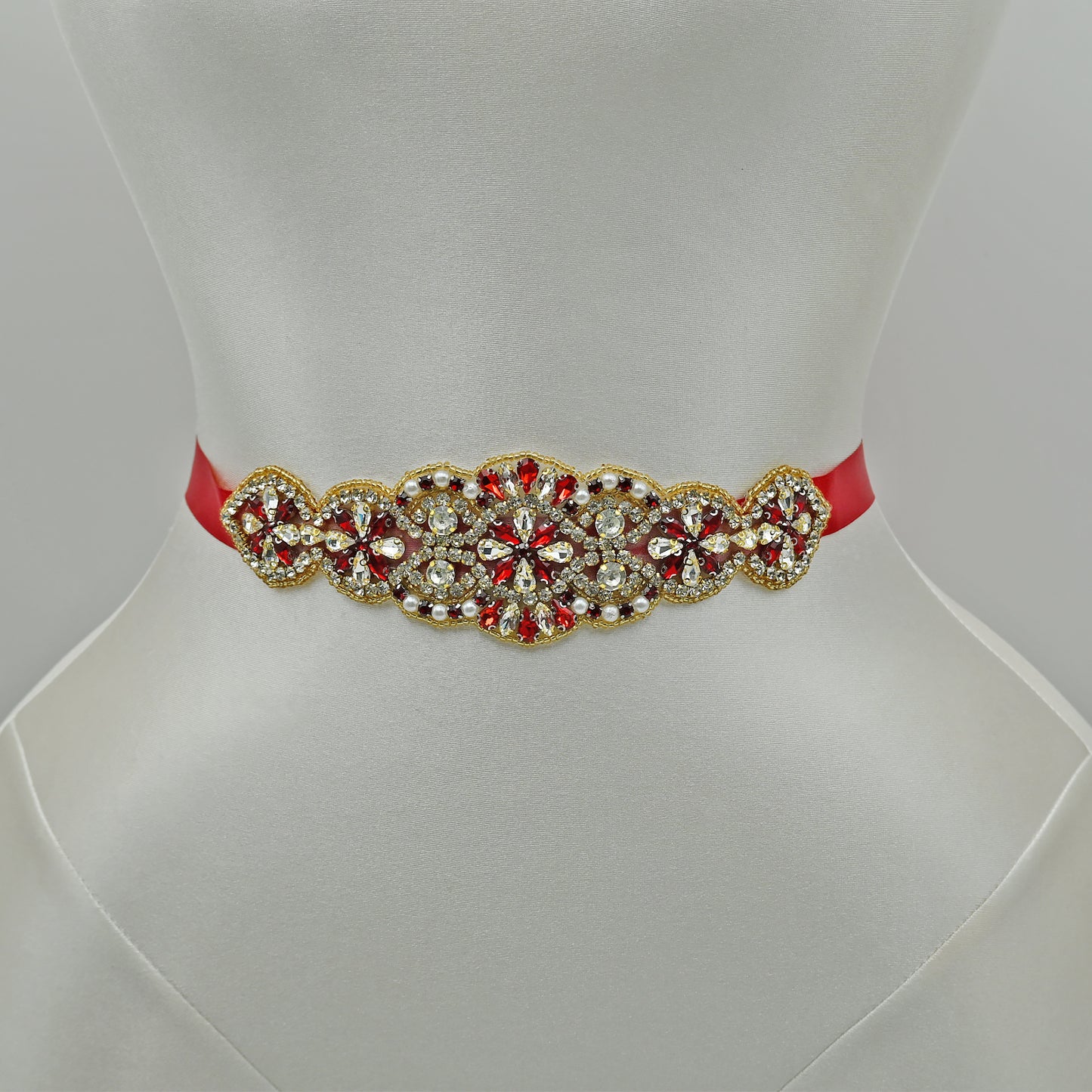 Bridella BS94R Red Rhinestone & Pearl Belt