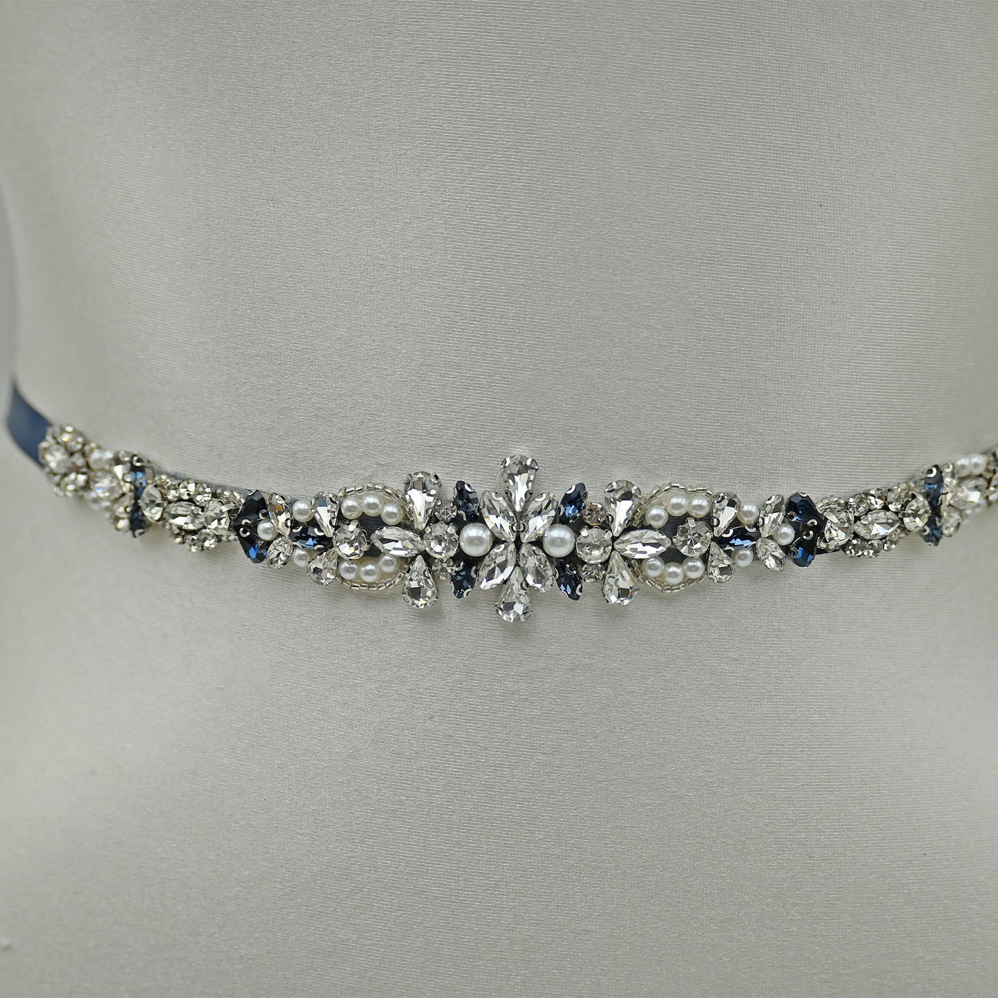 Bridella BS93ML Navy Rhinestone & Pearl Belt