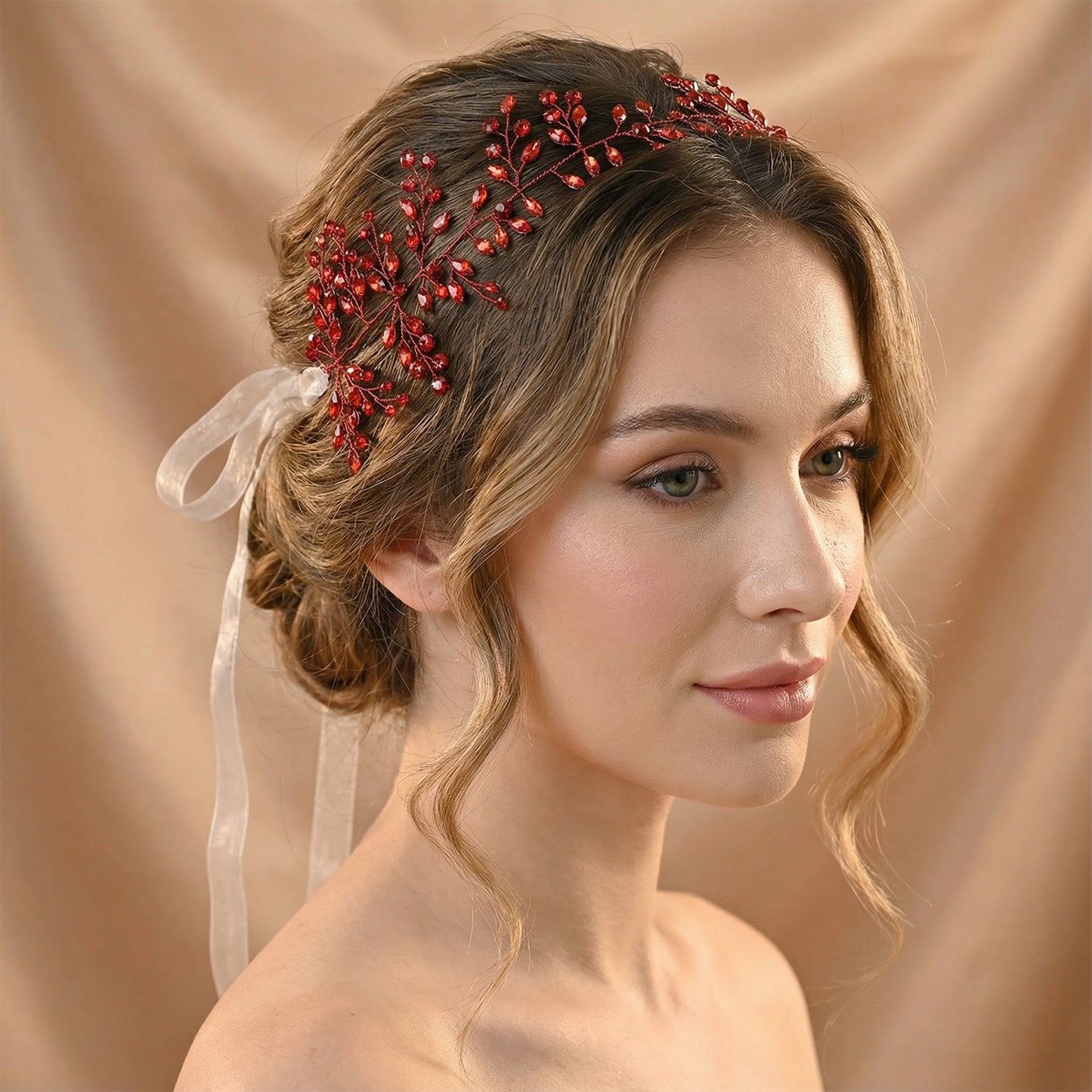 Bridella BHP21-Red Red Rhinestone Headband