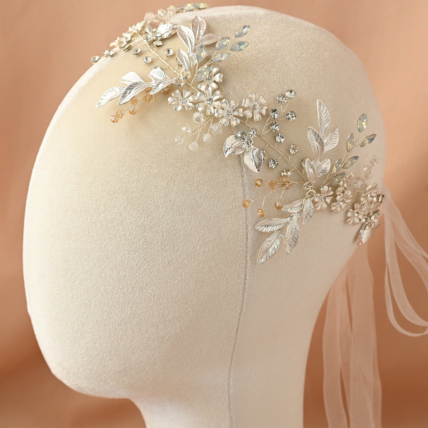Bridella BHP278-S Silver Rhinestone & Pearl Headband