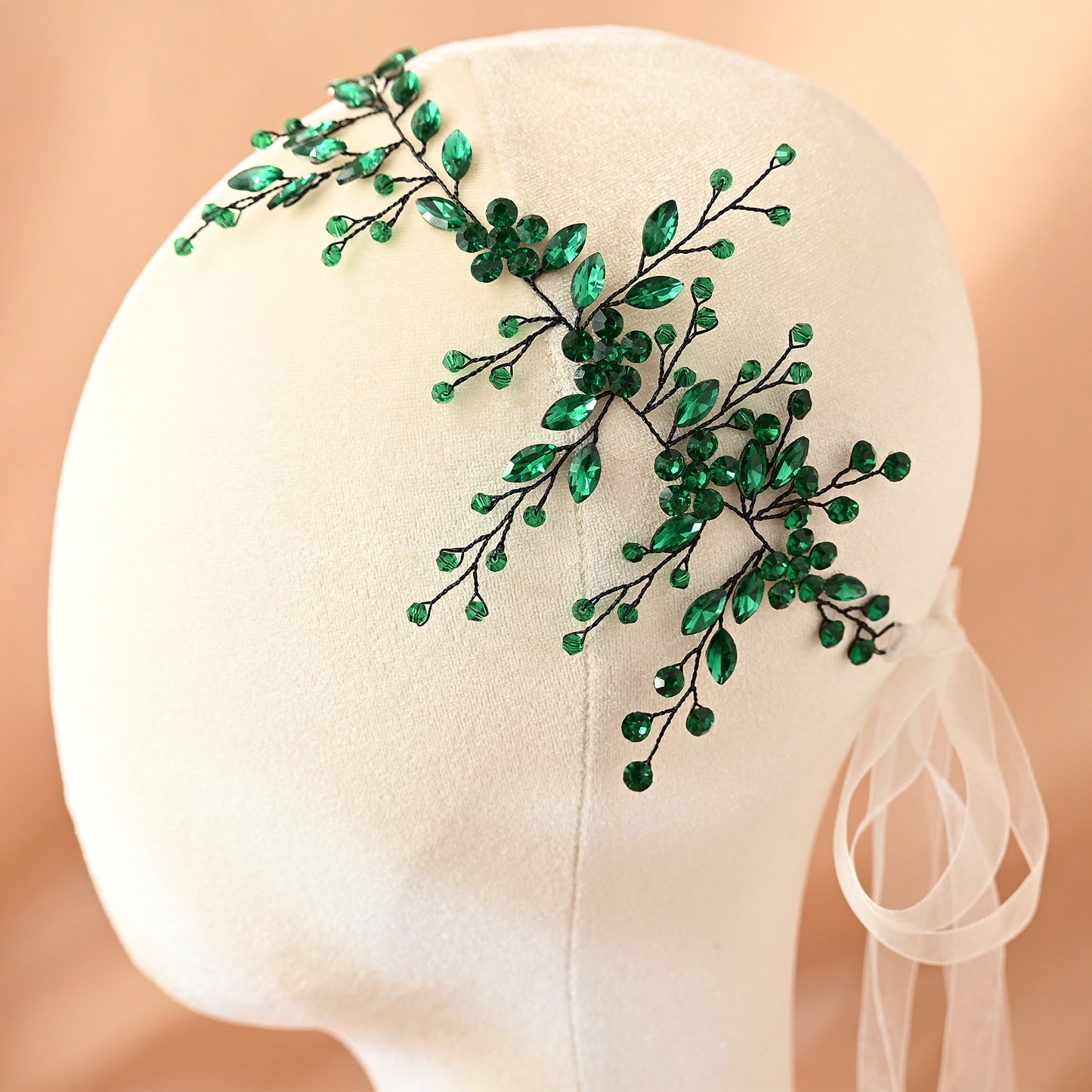 Bridella BHP65-KL Green Rhinestone & Crystal Headband